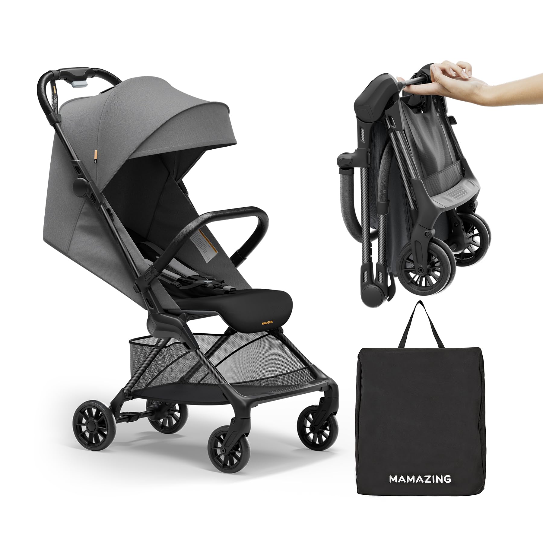 Ultra-Lightweight Baby Stroller for Air Travel - Compact Travel Stroller for Toddlers with Carbon Fiber Frame, UPF 50+ Sun Protection & Waterproof Fabric - Only 9.9 lbs Portable Stroller (Black) - Perfect for Airplane Travel, City Walks, and Family Outings