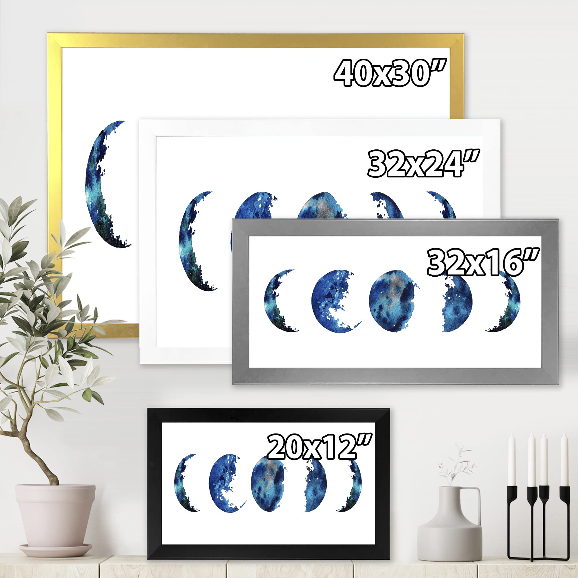 Blue Moon Phases Bohemian Wall Art - Eclectic Framed Decor for Living Room, Bedroom & Office | Unique Celestial Home Decor Gift Idea