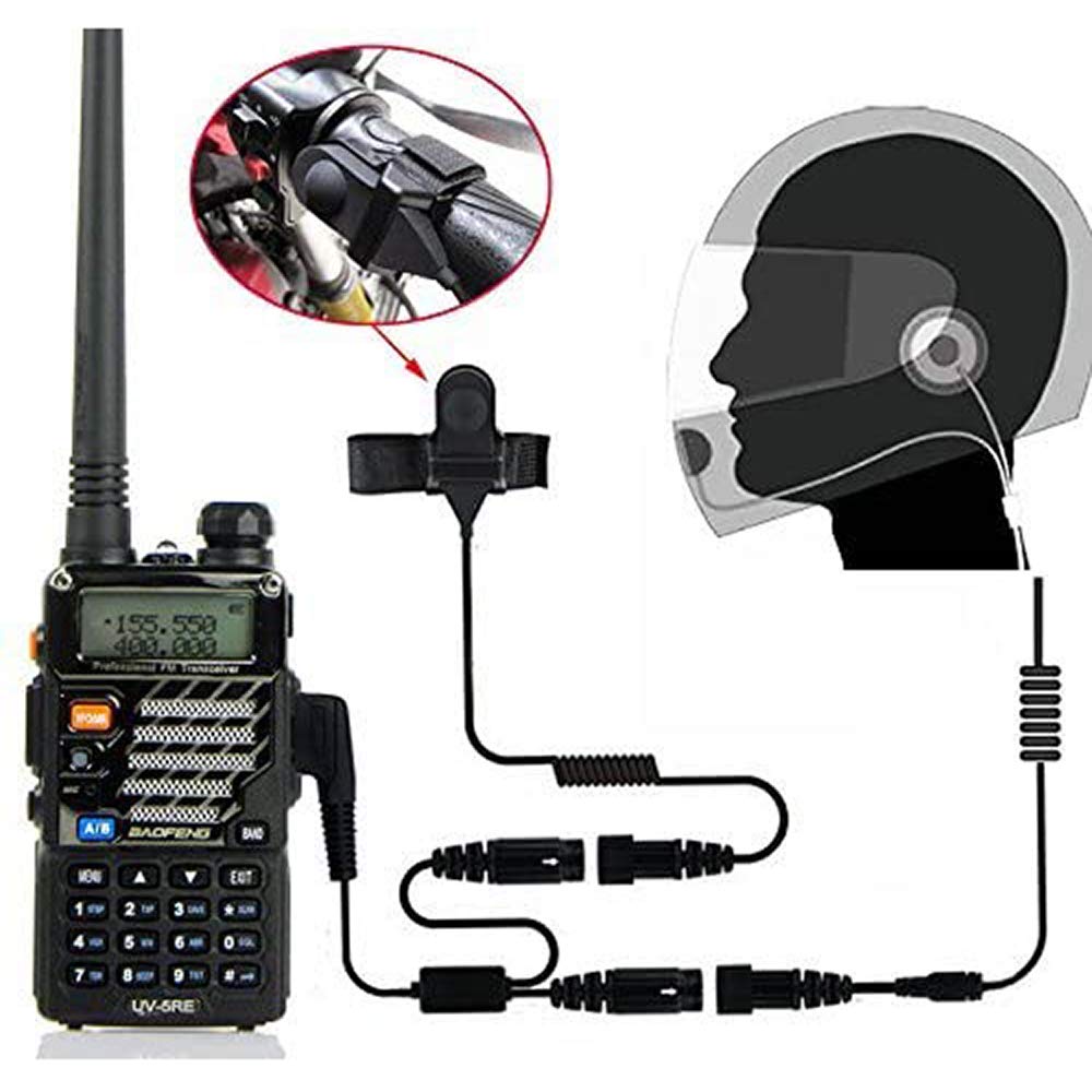 BAOFENG Full Face Motorcycle Helmet Headset Kit - 2 PIN Earpiece Mic Compatible with Kenwood, Wouxun, Puxing, Linton Two-Way Radios & Walkie Talkies (Black) - Ideal for Motorcycle Riders, Group Rides, and Adventure Tours
