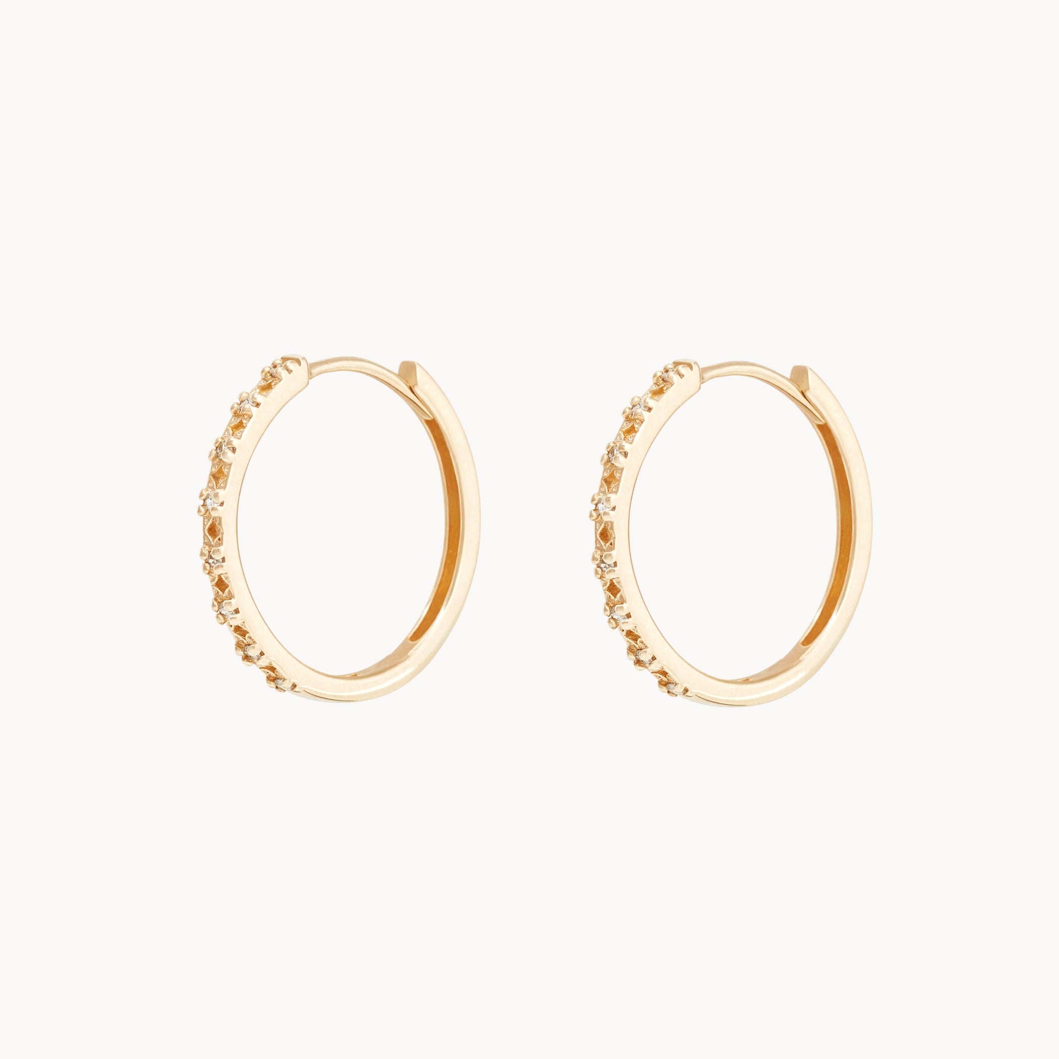 14K Yellow Gold Starlight Diamond Click Hoop Earrings – Sparkling Brilliant Diamonds for Elegant Evening Wear & Special Occasions