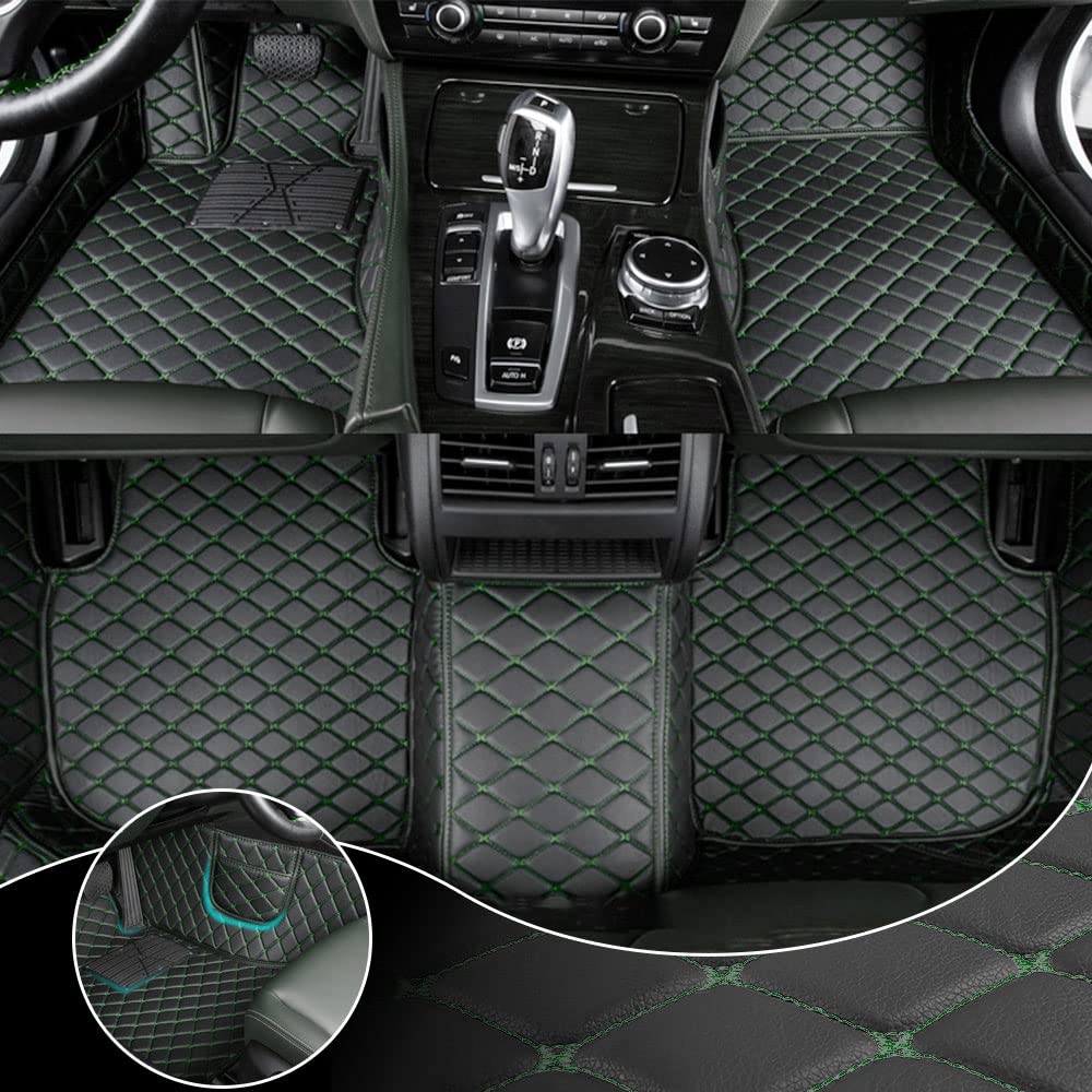 Premium Custom Car Floor Mats for Land Rover Range Rover Sport 2010-2022 - Luxury Leather, Waterproof & Anti-Slip Full Coverage Liners (Front & Rear) - Perfect for Off-Road Adventures & Daily Commutes (Choose: 2010-2013 Model / Black Green)