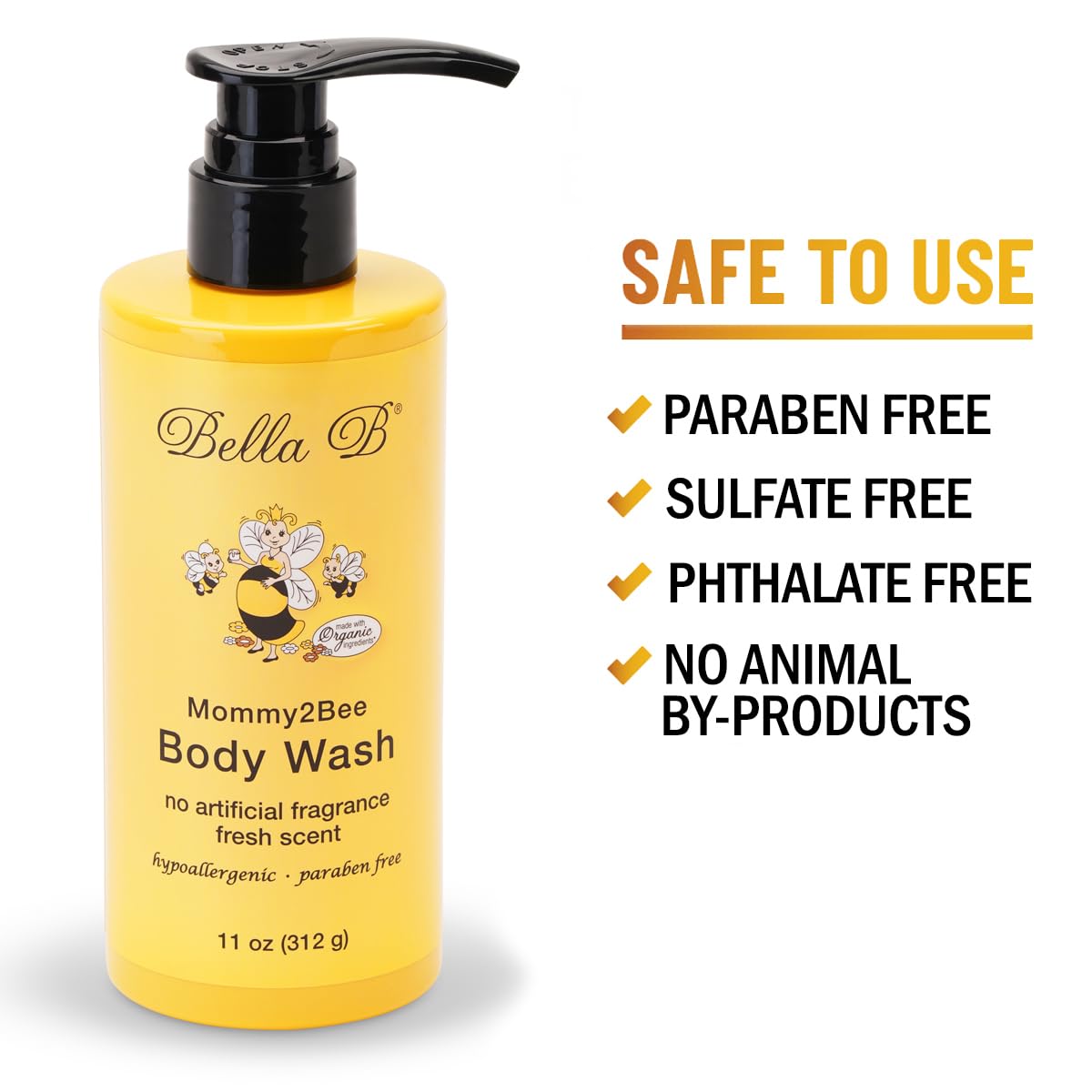 Bella B Mommy2Bee Pregnancy Safe Body Wash 11oz - Organic, Moisturizing & Luxurious Lather for Expecting Moms - Gentle Cleansing for Fresh, Soft Skin - Perfect for Shower & Bath Time Relaxation
