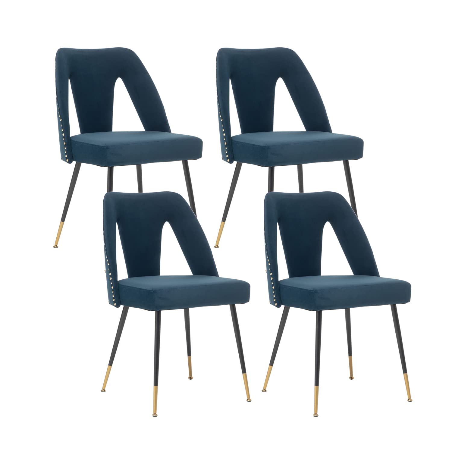 Nrizc Set of 4 Velvet Modern Dining Chairs - Upholstered Side Chairs with Sturdy Metal Legs & Elegant Nailhead Trim - Perfect for Kitchen, Dining Room or Bedroom Decor (Blue) - Ideal for Family Dinners, Entertaining Guests & Home Office Seating
