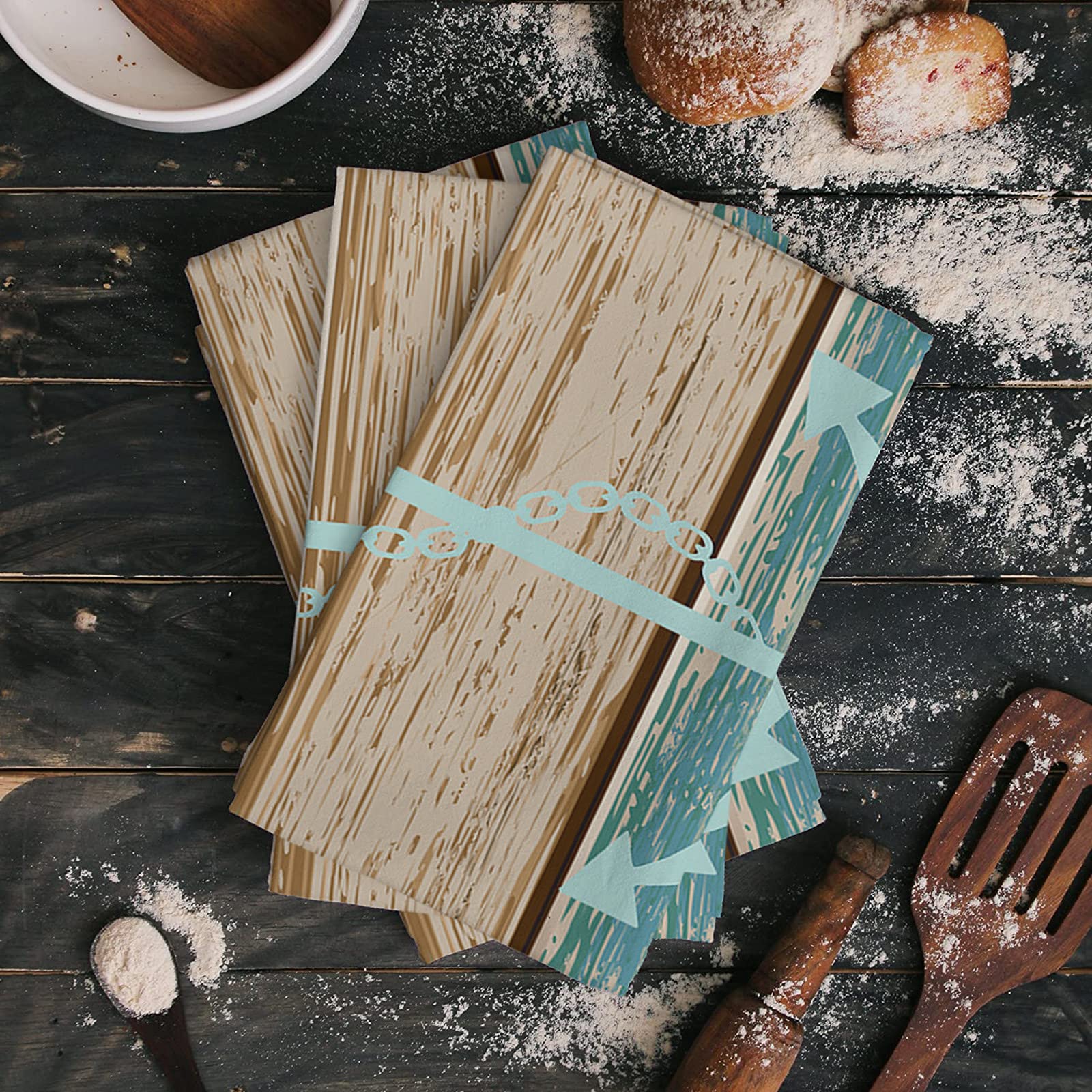 **Turquoise & Brown Anchor Print Kitchen Dish Towels Set of 2 – Soft, Lightweight, Absorbent Microfiber Hand Towels for Kitchen & Bathroom (18x28 Inches) – Perfect for Drying Dishes, Cleaning Countertops, and Adding Coastal Decor**