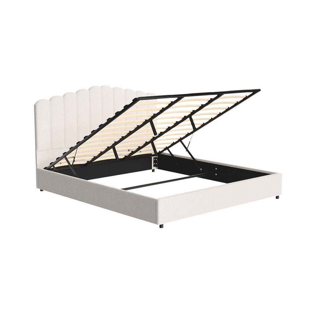 King Size Fion Boucle Upholstered Storage Bed Frame with Bonita Euro Top Medium Firm Mattress Set - Perfect for Small Bedrooms & Guest Rooms, Space-Saving Storage Solution