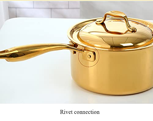 Premium 18/8 Stainless Steel 3-Ply Bonded Saucepan - 2.5 Quart (18cm) Gold Cookware with Heat-Resistant Handle | Dishwasher Safe & Oven Safe | Ideal for Sauces, Soups & Simmering | All-Clad Style Cookware Set for Professional & Home Kitchens