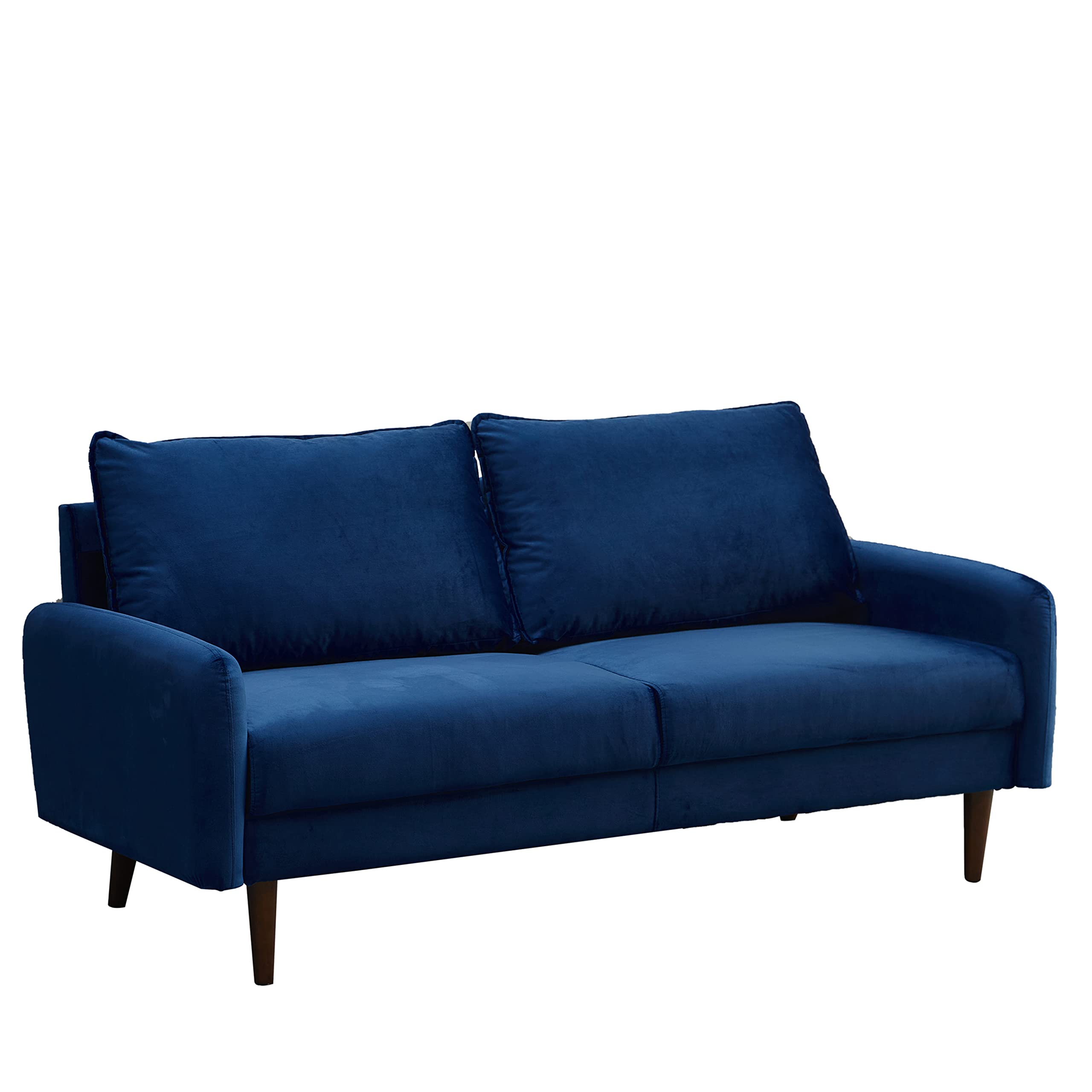 Mid-Century Modern Velvet Sofa with Wooden Legs - Space Blue Upholstered Living Room Couch for Small Spaces, Apartments & Cozy Home Decor