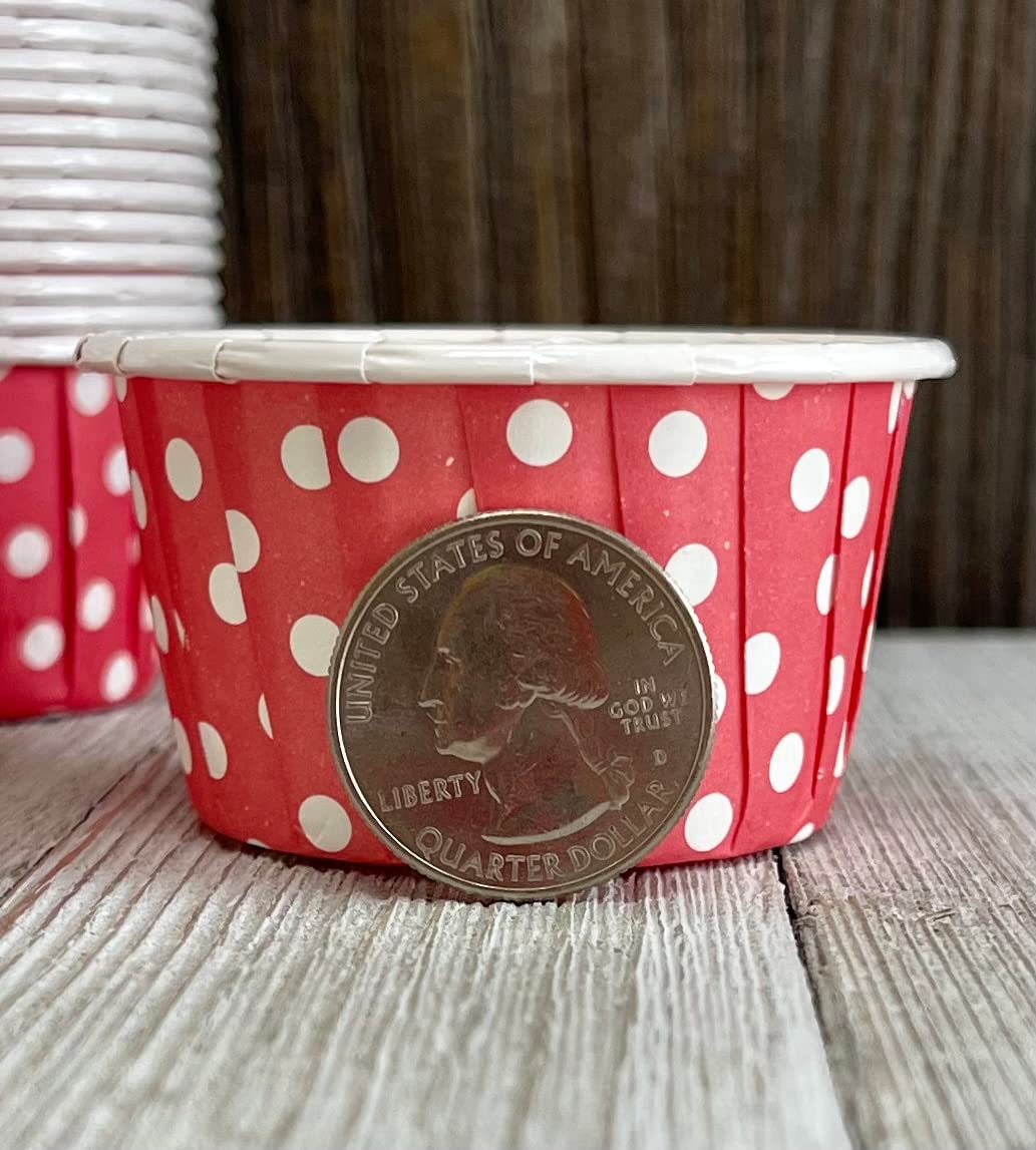 Red Mini Candy Nut Paper Cups - 100 Pack Bulk Baking Liners with Red Polka Dots - Perfect for Valentine's Day, 4th of July Parties & Holiday Dessert Displays