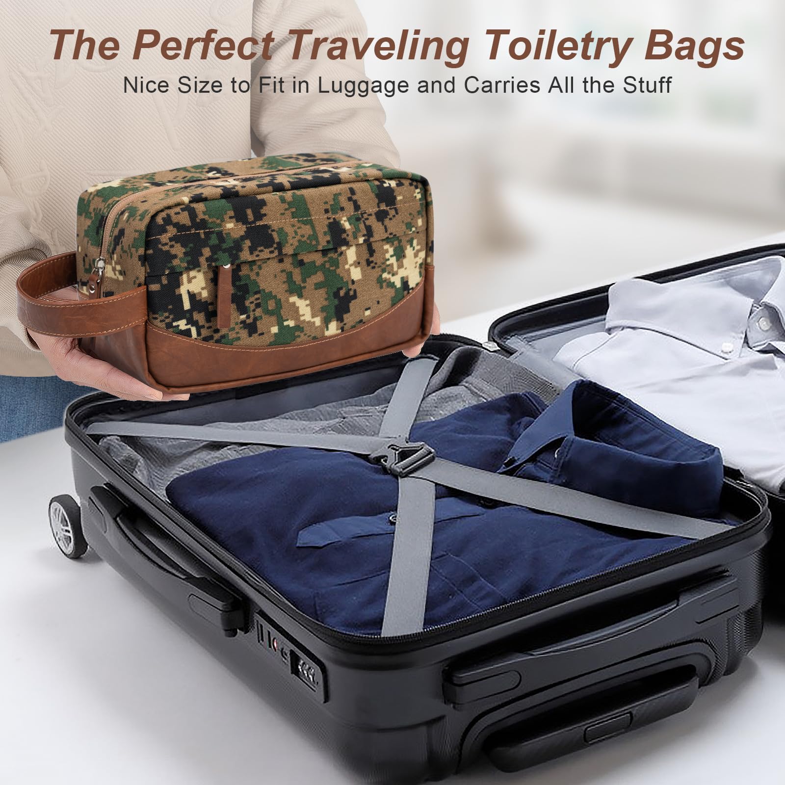 Men's Travel Toiletry Bag - Waterproof Hanging Shaving Kit Organizer with Large Capacity for Toiletries & Travel Accessories (Camo Green) | Perfect for Camping, Gym, Business Trips & Vacation