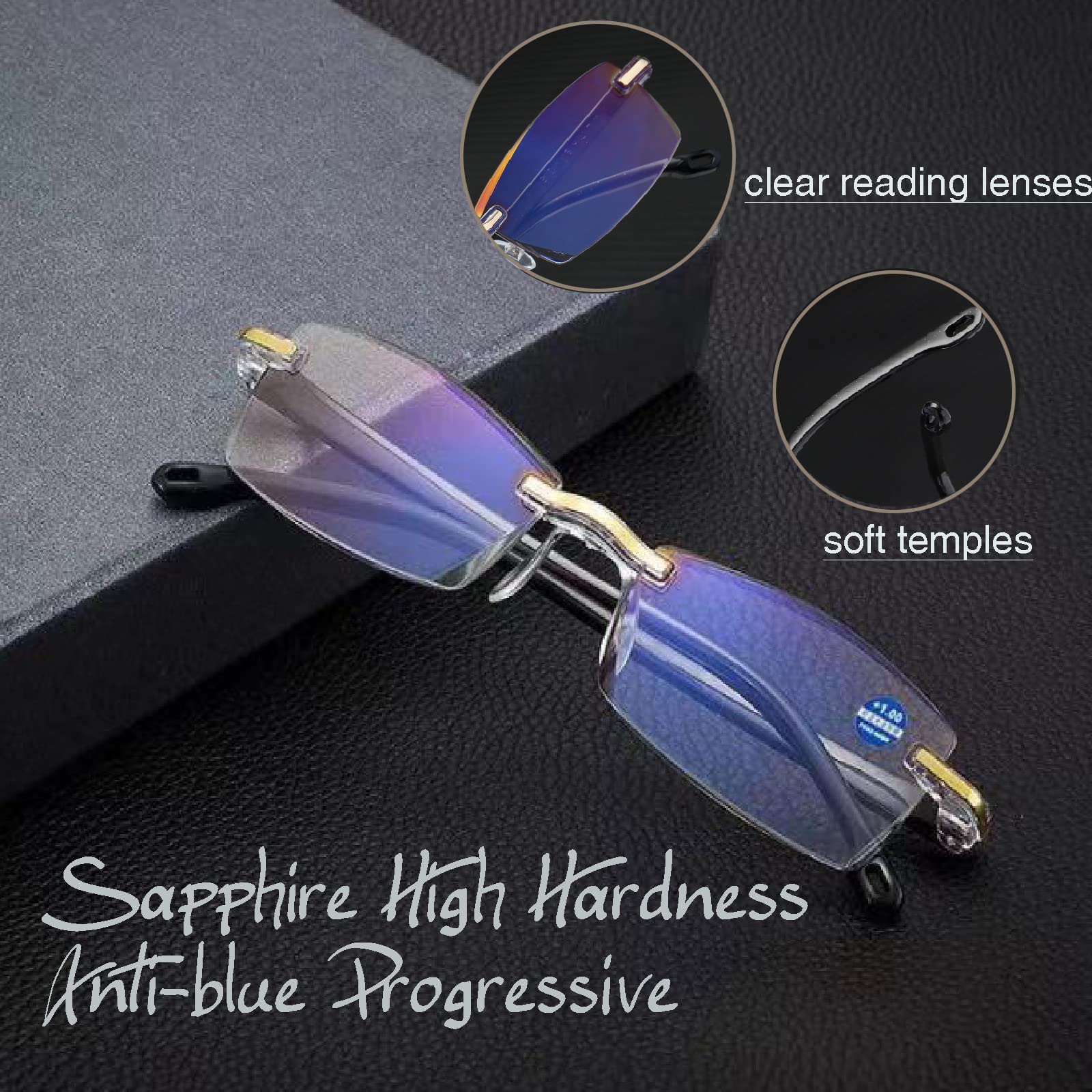 Sapphire High Hardness Anti Blue Light Reading Glasses with Dual Focus - Reduce Eye Strain for Computer Work, Reading & Gaming