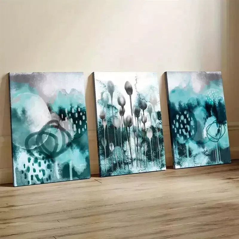 3-Piece Turquoise Abstract Wall Art Set - Framed Canvas 50x70cm (20x28in) - High Quality Print - 100% Australian Made - Ready to Hang - Perfect for Living Room, Bedroom & Office Decor