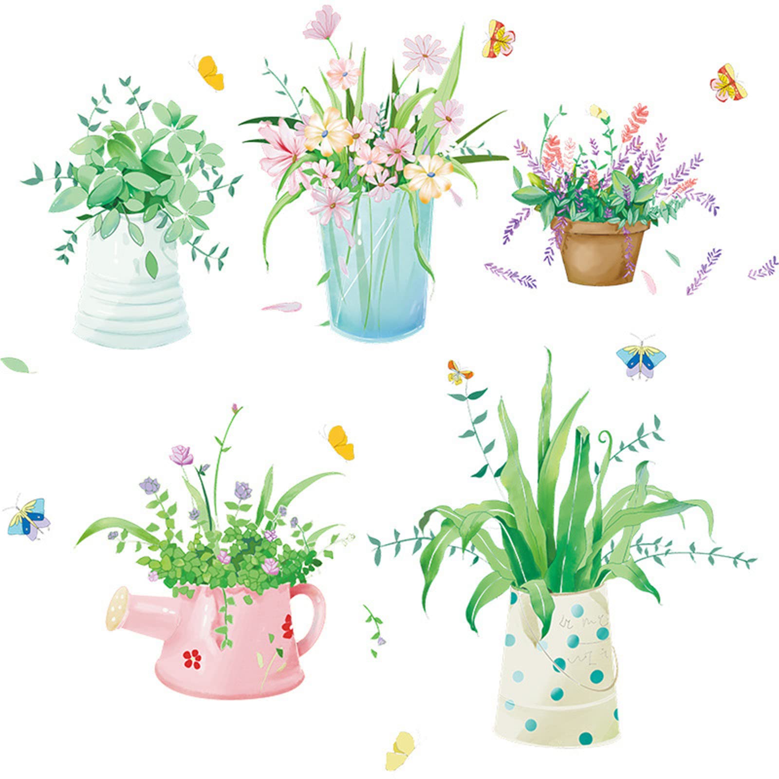 Fresh Flowers and Green Plants Wall Sticker - Self-Adhesive Home Decor for Bedroom, Living Room, Porch - Nursery Wall Decoration for Baby Girls (One Size) - Perfect for Home Interior Design and Kids Room Decor