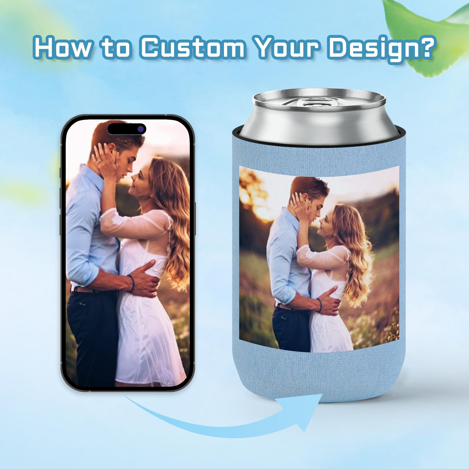 Livole Custom Beer Can Cooler Sleeves Bulk - Personalized Insulated Beverage Can Cooler with Photo, Text & Image for Wedding, Birthday Party, BBQ, Tailgating & Outdoor Events (Black, 1 Pack)