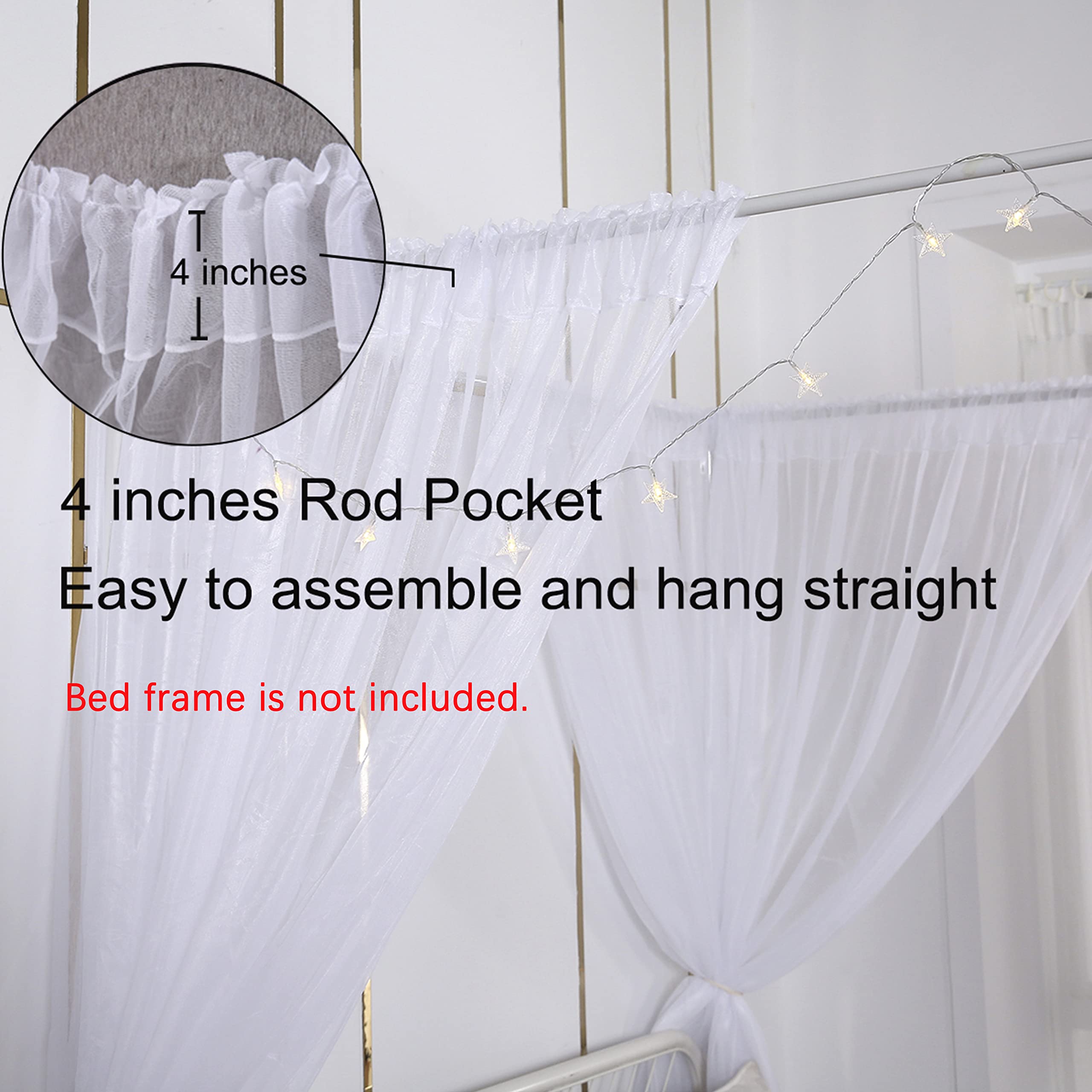 Princess Canopy Bed Curtains with LED Lights - 8-Panel Queen Size Bed Drapes for Girls' Room Decor (White) | Perfect for Bedroom Makeover, Sleepovers & Fairy Tale Themed Parties