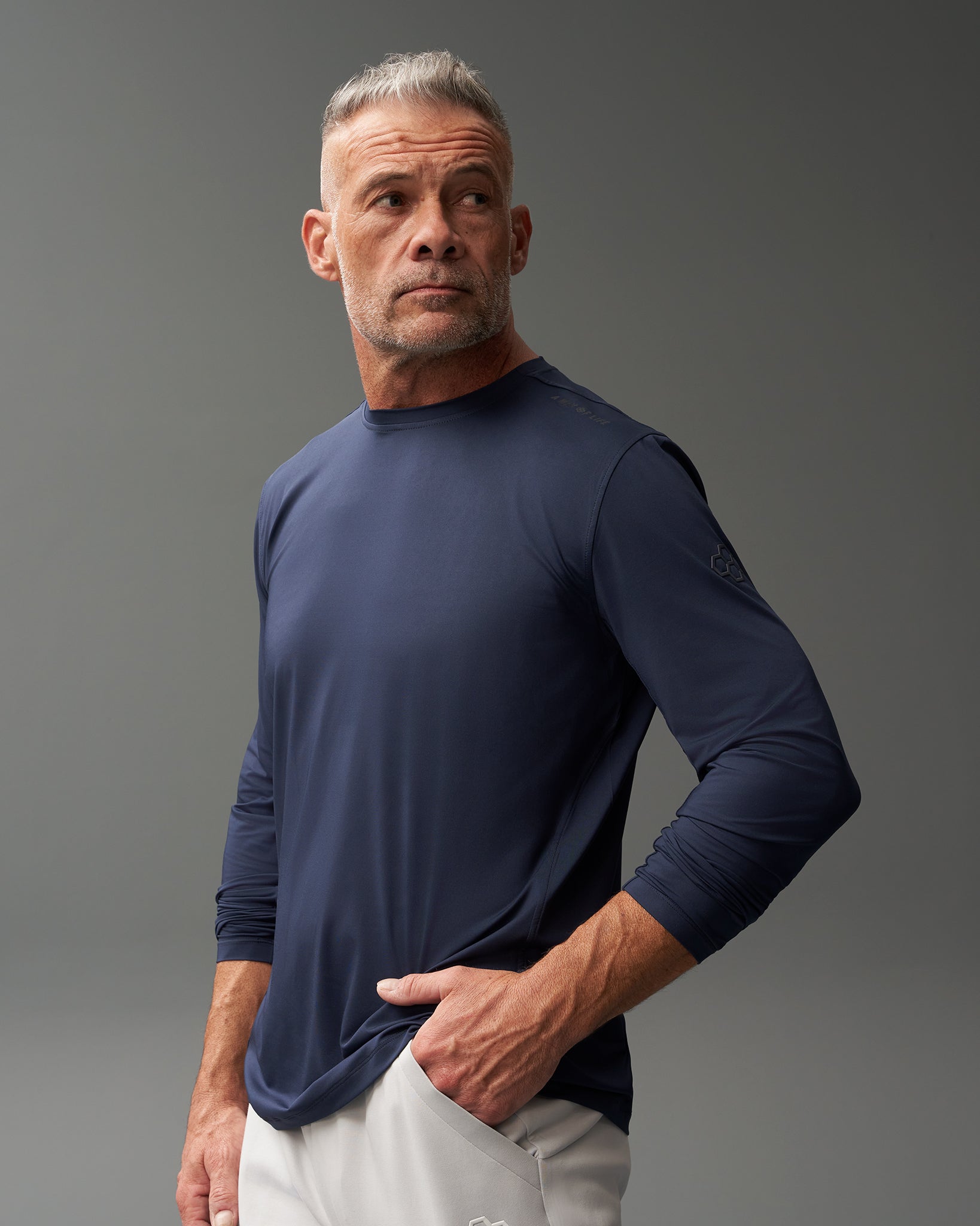 RUDIS Performance Long Sleeve Compression Shirt - Navy Blue - Moisture Wicking & Breathable for Wrestling, MMA & Workouts