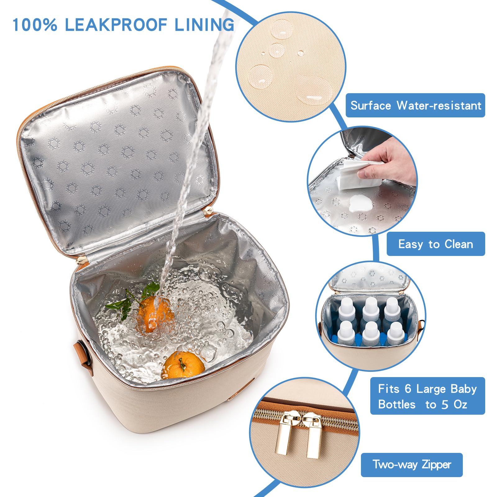 Premium Insulated Breastmilk Cooler Bag with Ice Pack - Holds 6 Baby Bottles (5oz Each) - Convenient Shoulder Strap for Nursing Moms & Daycare - Cream Color - Perfect for Work, Travel & On-the-Go Pumping