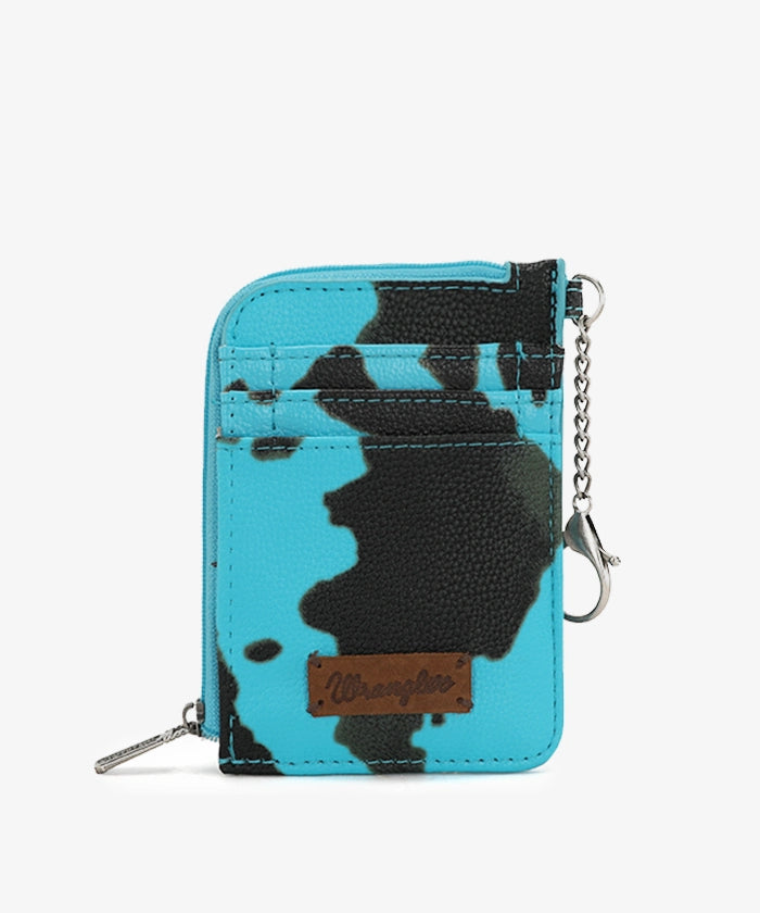 Wrangler Genuine Leather Cow Print Card Holder for Men & Women - Slim RFID Blocking Wallet for Credit Cards & ID - Perfect for Travel, Work, and Everyday Use