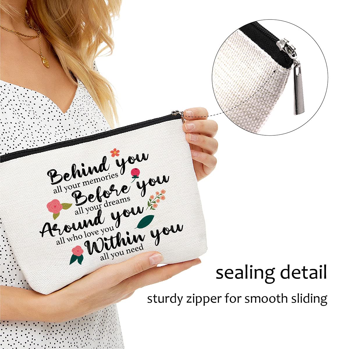Blue Leaves Graduation Gifts for Women - Waterproof Travel Makeup Bag & Cosmetic Case in Beige | Perfect for College Graduates, Bridal Showers & Vacation Essentials