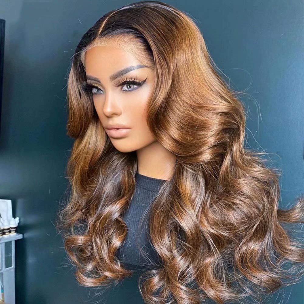 #1B30 Color Body Wave Human Hair Wigs - 180% Density HD Transparent Lace Front Wig 13x6 - Pre Plucked Brazilian Remy Hair Glueless Wig for Black Women (18 Inch) - Perfect for Daily Wear, Parties & Special Occasions