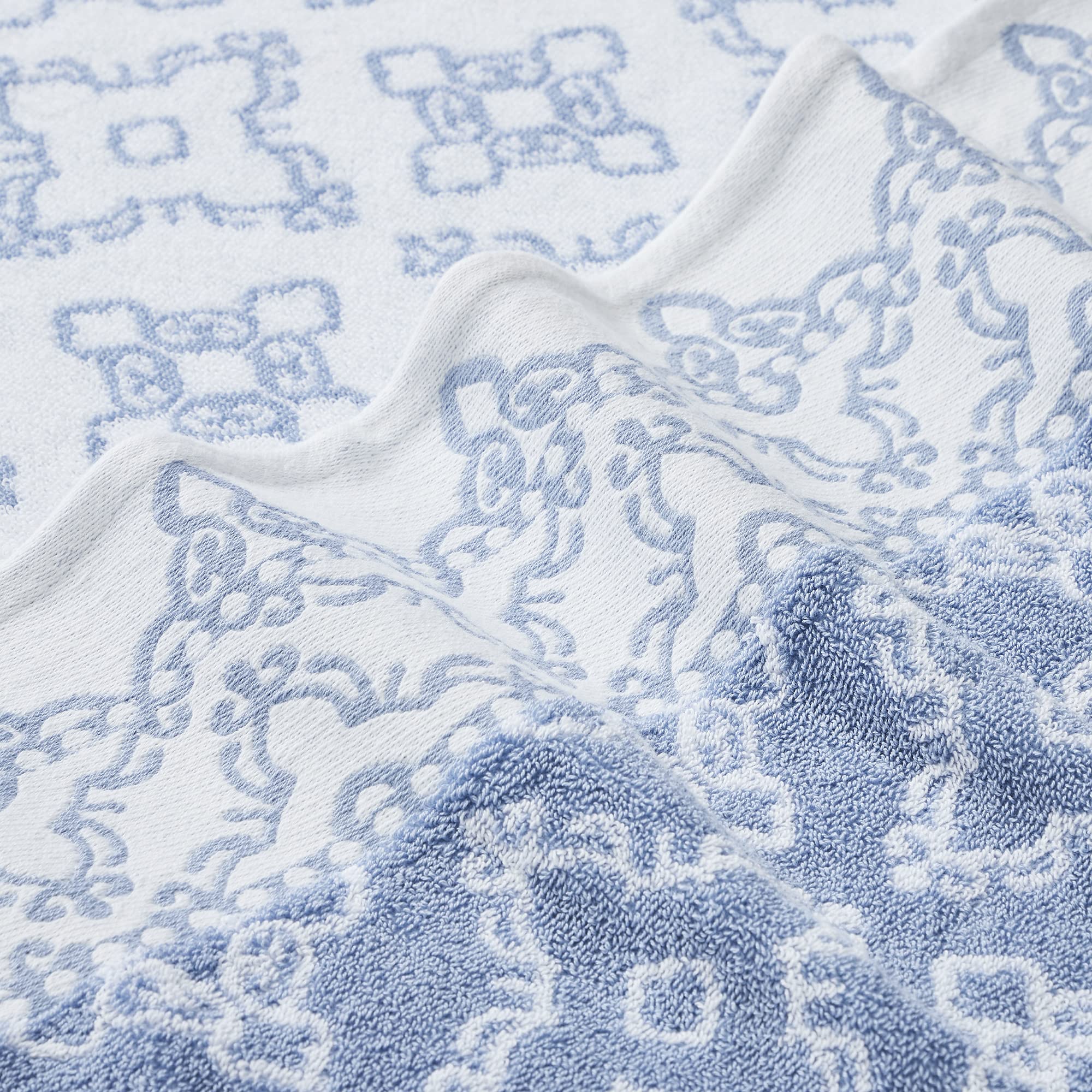 Premium 6-Piece Bath Towel Set - 2 Bath Towels, 2 Hand Towels & 2 Washcloths | Yarn-Dyed Jacquard & Solid Design in Charlize Blue | Soft & Absorbent for Spa, Bathroom & Guest Use