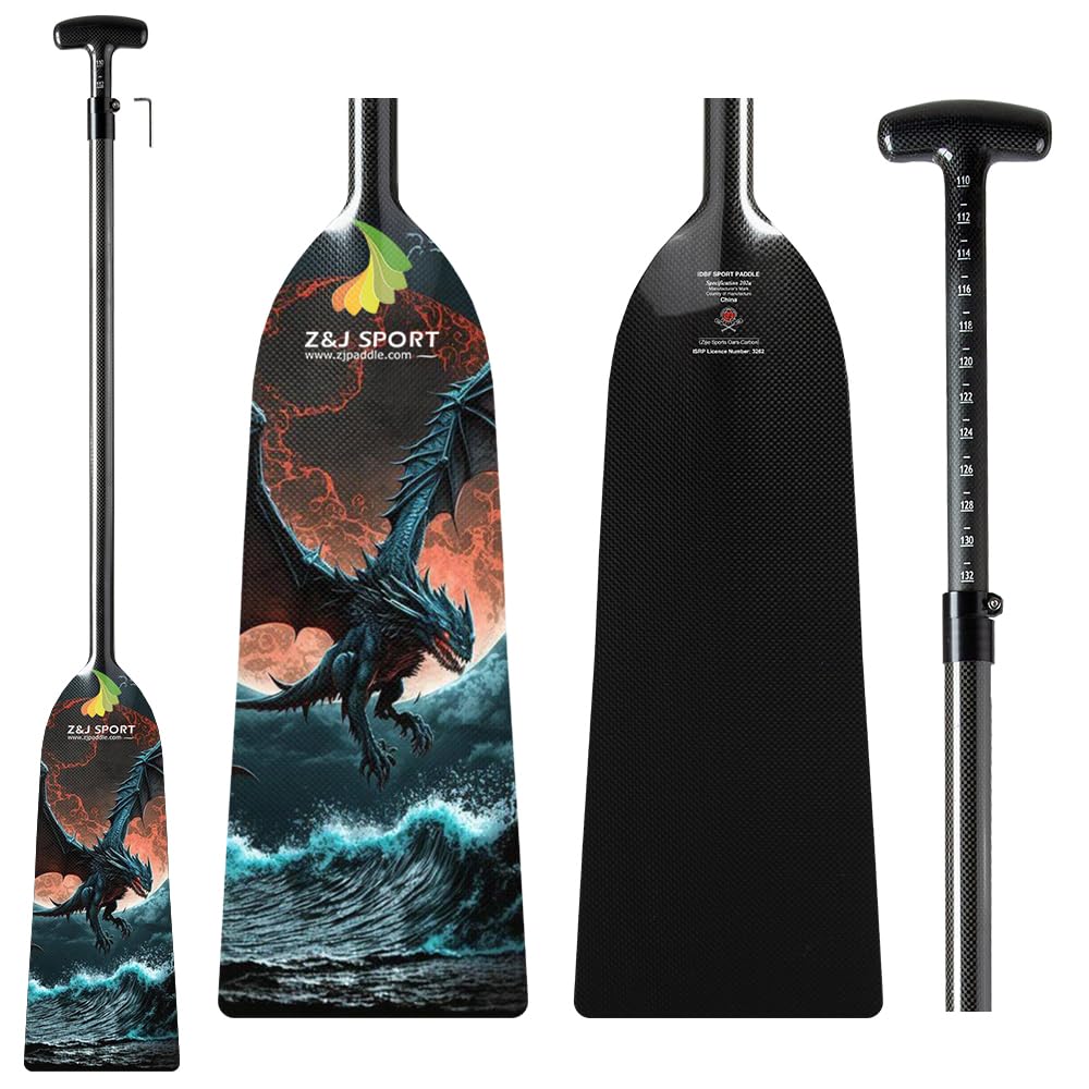 Z&J SPORT Adjustable Carbon Fiber Dragon Boat Paddle - IDBF Approved Competition Paddle with Dragon Graphic & Adjustable T-Handle for Racing | Perfect for Dragon Boat Festivals, Team Training & Water Sports