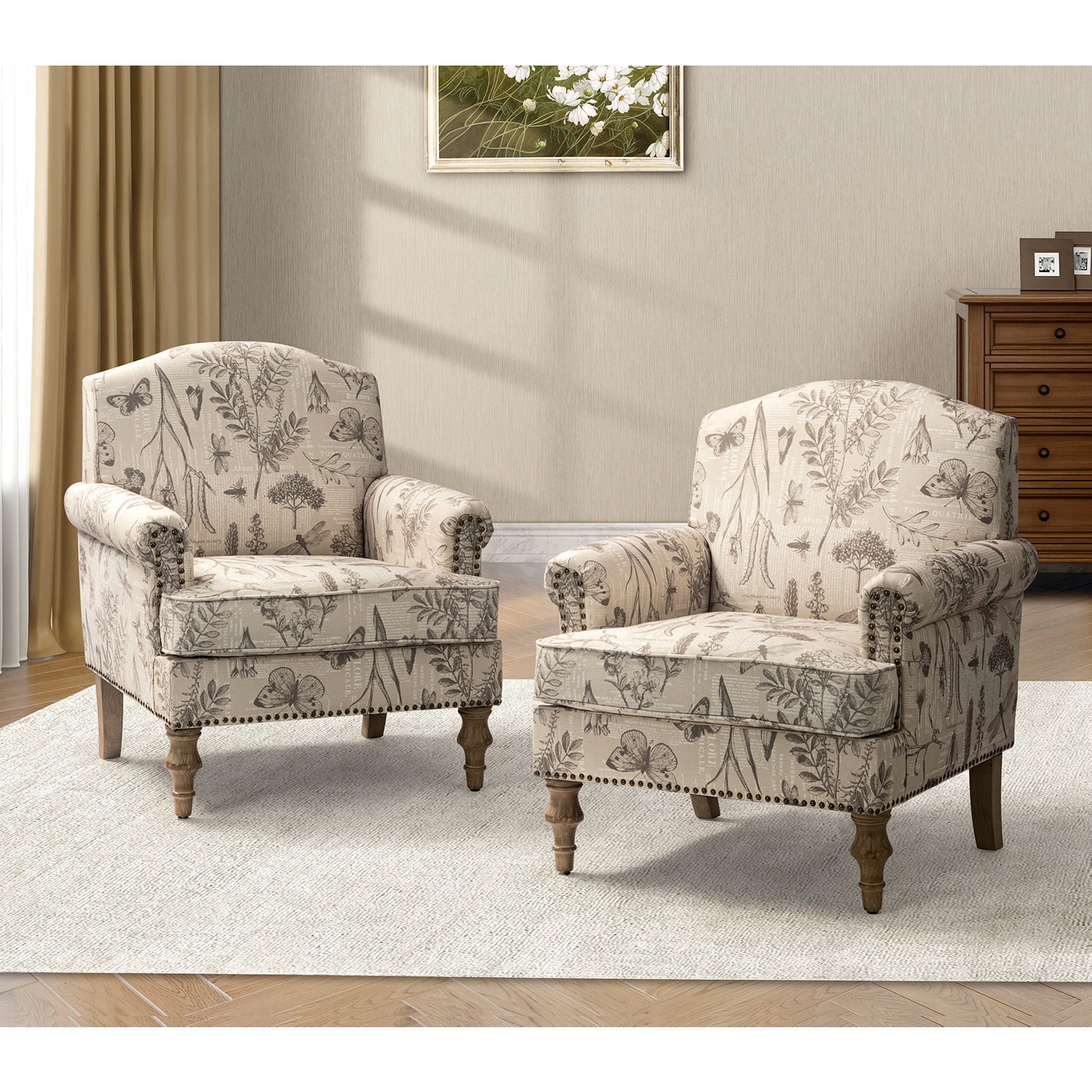 Raphael Farmhouse Armchair with Wooden Legs - Sturdy Frame Accent Chair for Living Room, Bedroom & Office (Multiple Styles Available)