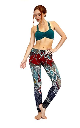 Hand-Painted & Digitally Printed Red & Blue Carmin Leggings - High Waist Yoga Pants for Women, Comfortable Workout & Lounge Wear for Yoga, Gym, Running & Daily Activities