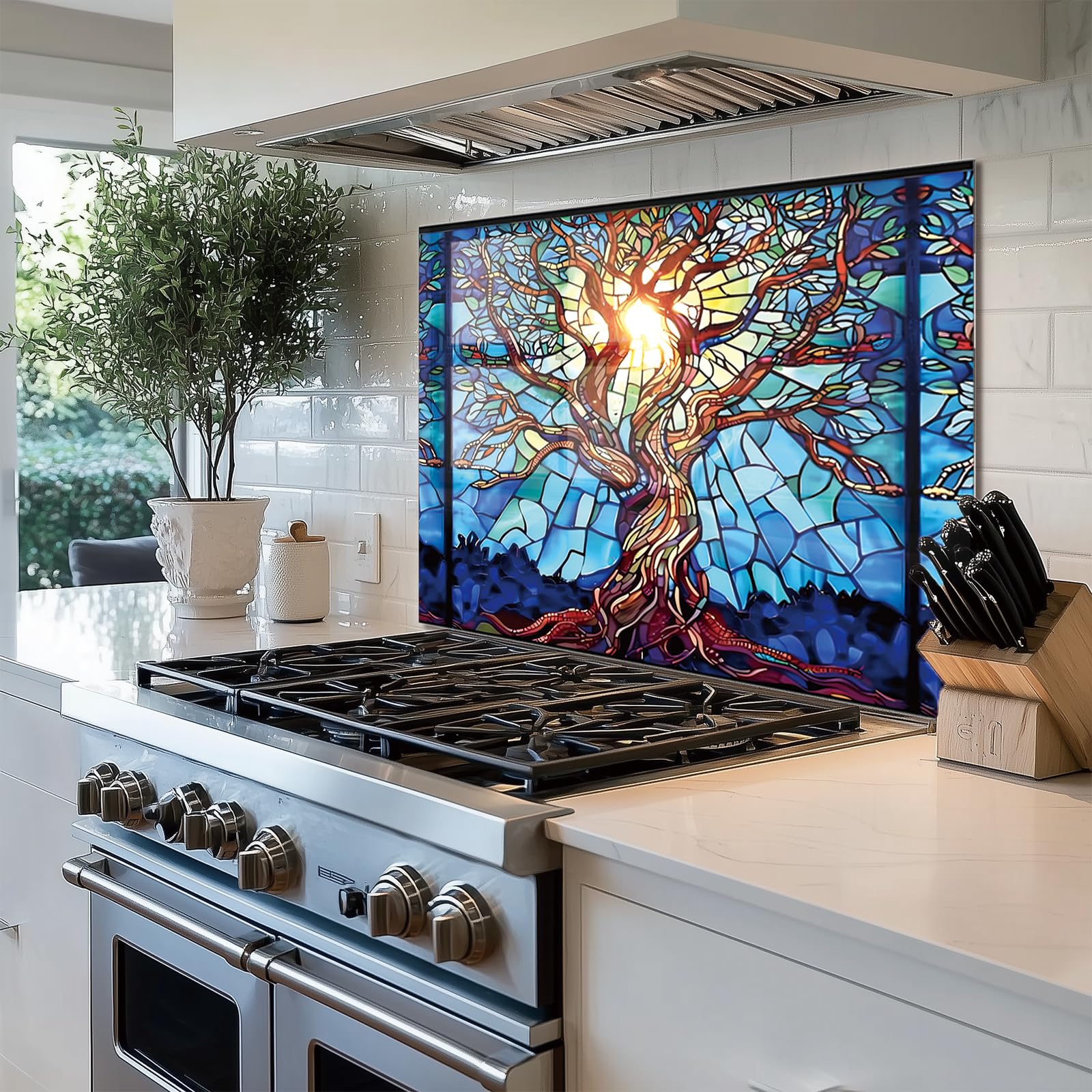 Tree of Life Tempered Glass Kitchen Backsplash - 23.62