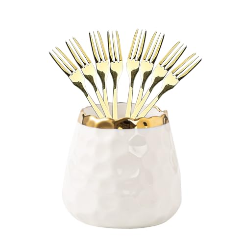 White Ceramic Jar+8 Forks