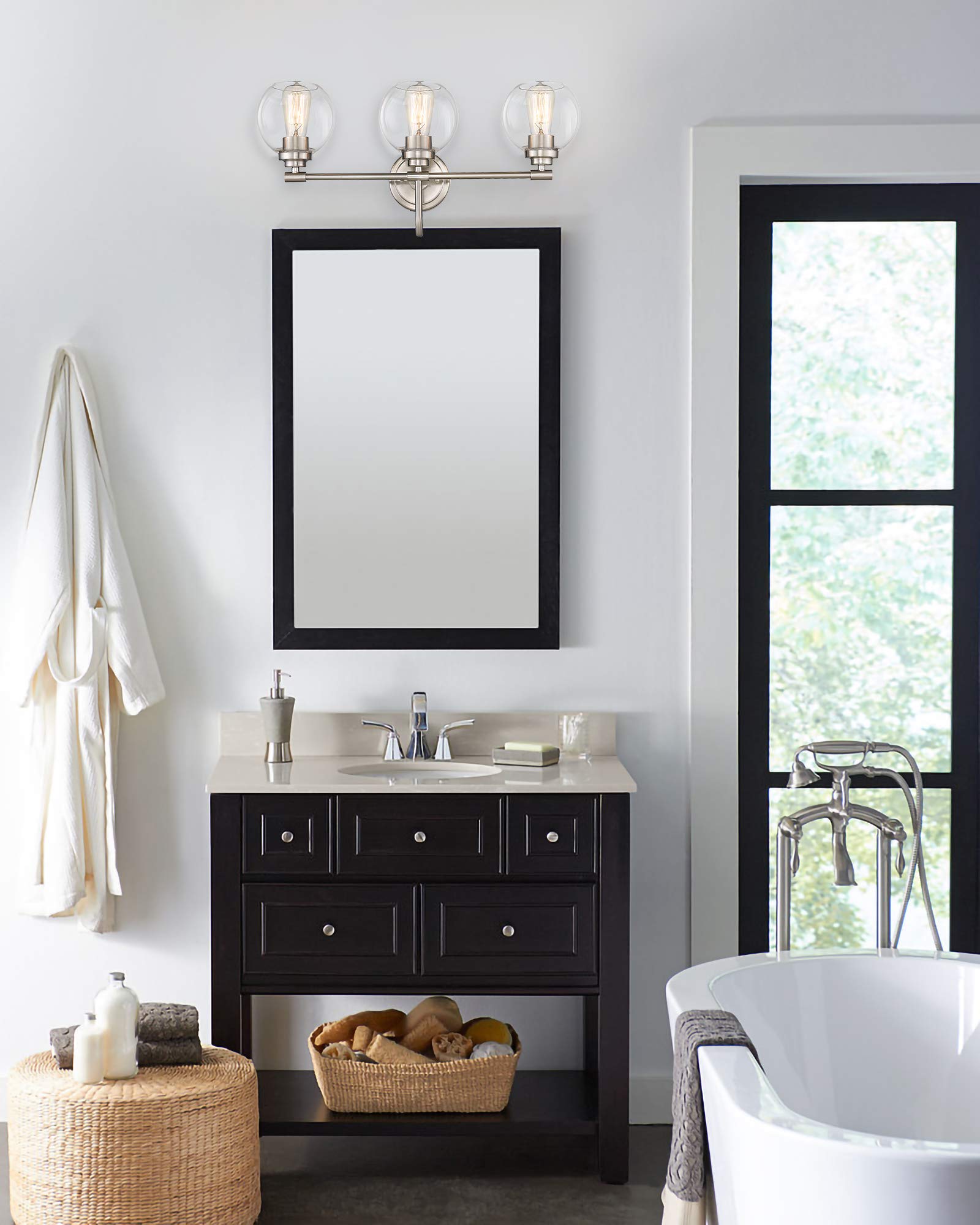 Brushed Nickel Vanity Light - 3-Light Bathroom Fixture with Clear Glass Shade for Modern Bathrooms
