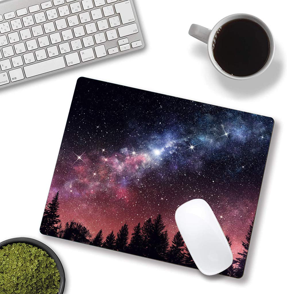 Hokafenle Square Mouse Pad with Non-Slip Rubber Base - Waterproof Galaxy Design Office Mouse Mat for Laptop & Computer - Perfect for Gaming, Work & Home Office Use (Pines Trees Pattern)