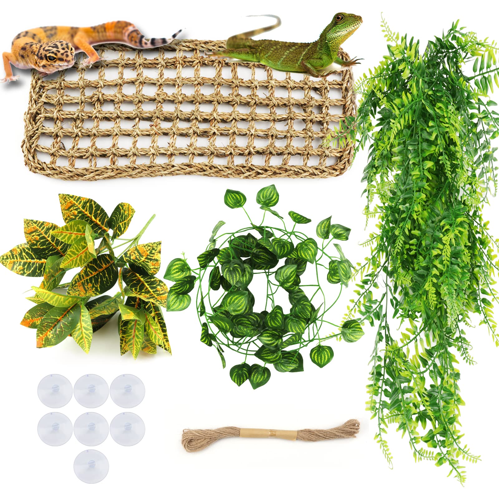 Premium Bearded Dragon Hammock & Reptile Hide Decor - Jungle Climbing Vines & Plants for Leopard Gecko, Chameleon, Lizard, Snake Tank Accessories | Perfect for Climbing, Basking & Habitat Enrichment