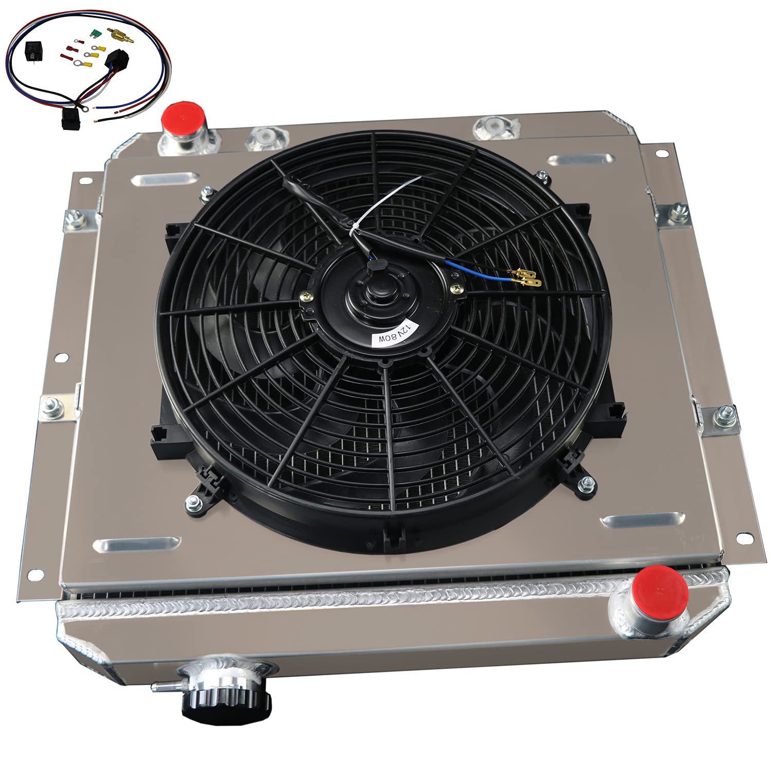 3 Row All Aluminum Radiator with Shroud Fan & Relay Kit for Toyota Land Cruiser FJ40 FJ45 BJ42 BJ60 (1958-1984) - Heavy Duty Cooling Upgrade for Off-Road, Overlanding & Classic Car Restoration