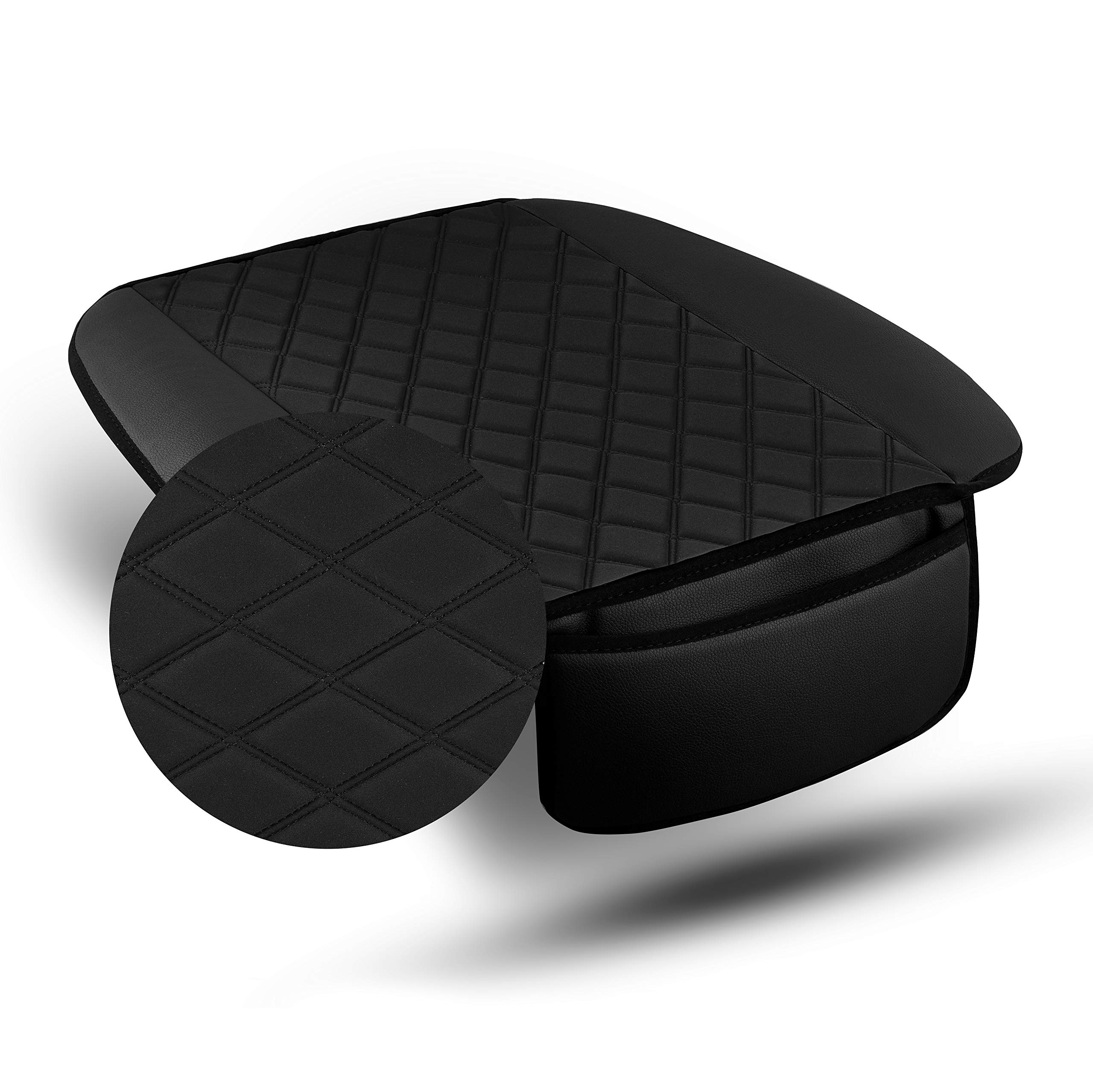 Premium Black Faux Leather Car Seat Covers - Universal Fit for Cars, Trucks & SUVs | NeoSupreme Cushion Pad with Front Pocket | Durable Interior Accessories (Pair Set) | Perfect for Daily Commute, Road Trips & Protecting Seats from Wear