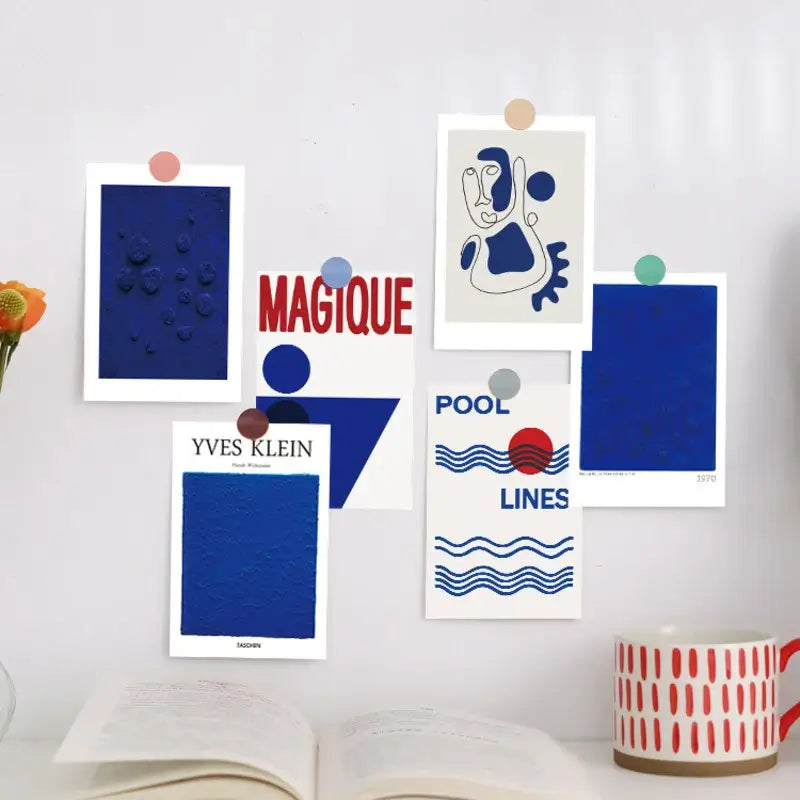 Vintage French Blue Prints Wall Art - Set of 12 Collage Postcards for Home Decor, Office & Gift Ideas | Parisian Style Aesthetic Prints for Scrapbooking, Framed Wall Displays & DIY Projects