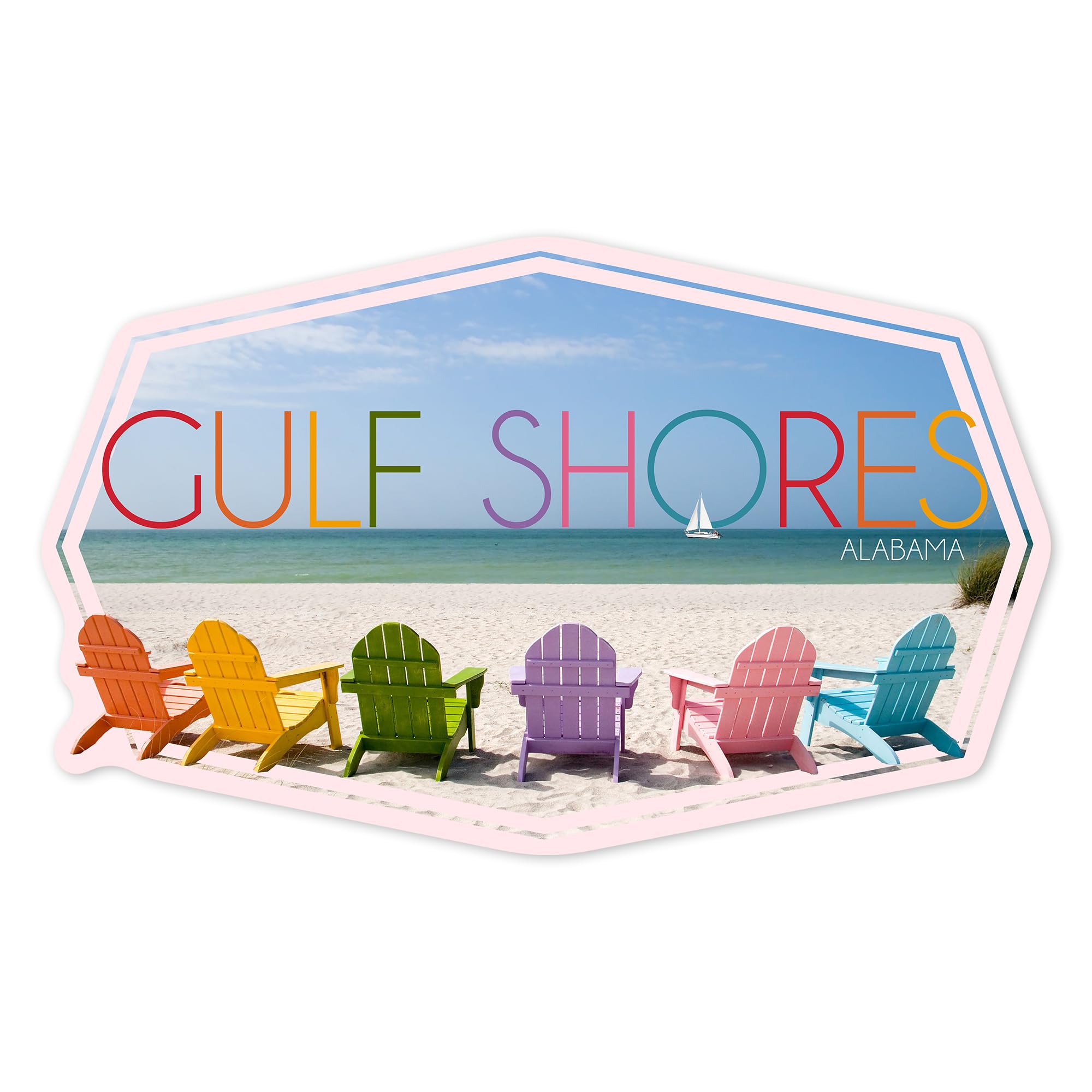 Waterproof Die Cut Vinyl Stickers - Gulf Shores Alabama Beach Chairs Design (1-3 inches) - Durable Decals for Cars, Water Bottles, Laptops & Coolers - Perfect for Travel Accessories, Vacation Souvenirs & DIY Crafts