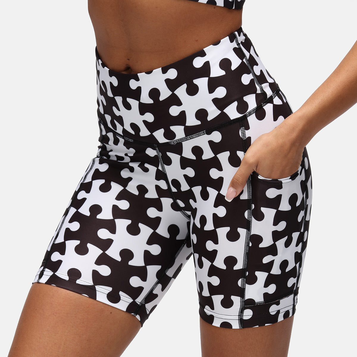 High-Performance Monochrome Jigsaw Running Shorts for Men & Women - Lightweight, Breathable Workout Shorts for Running, Gym & Outdoor Activities