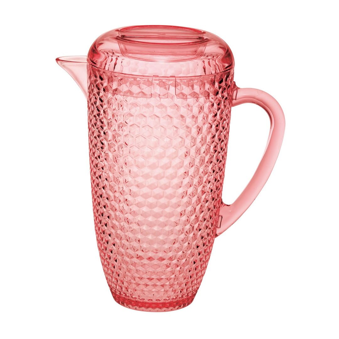 Premium 2.5 Quart Water Pitcher with Lid - BPA Free Unbreakable Plastic Pitcher with Spout for Juice, Iced Tea & Lemonade - Diamond Cut Design for Refrigerator & Dining Table Use