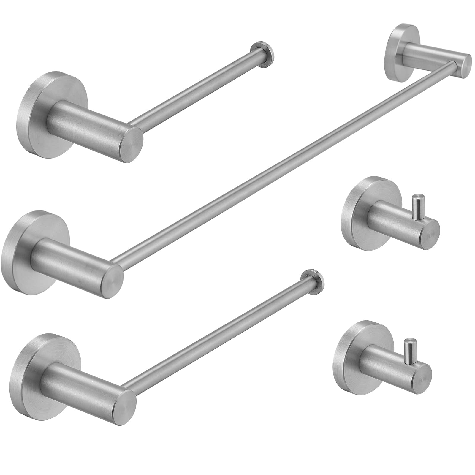 5-Piece Brushed Nickel Towel Bar Holder Set - Stainless Steel Bathroom Hardware & Wall Mounted Accessories Kit for Shower, Bath, and Powder Room Organization