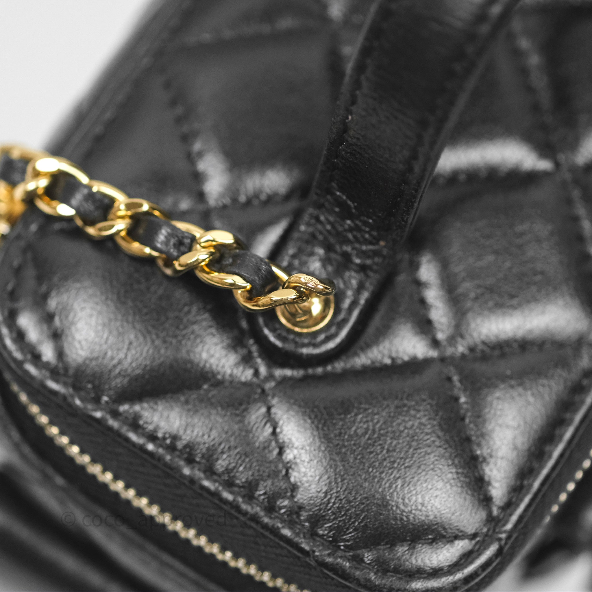 Chanel Black Shiny Lambskin Cargo Pocket Top Handle Vanity Bag with Gold Chain 22K Hardware - Luxury Crossbody Purse for Women, Perfect for Evening Parties & Date Nights