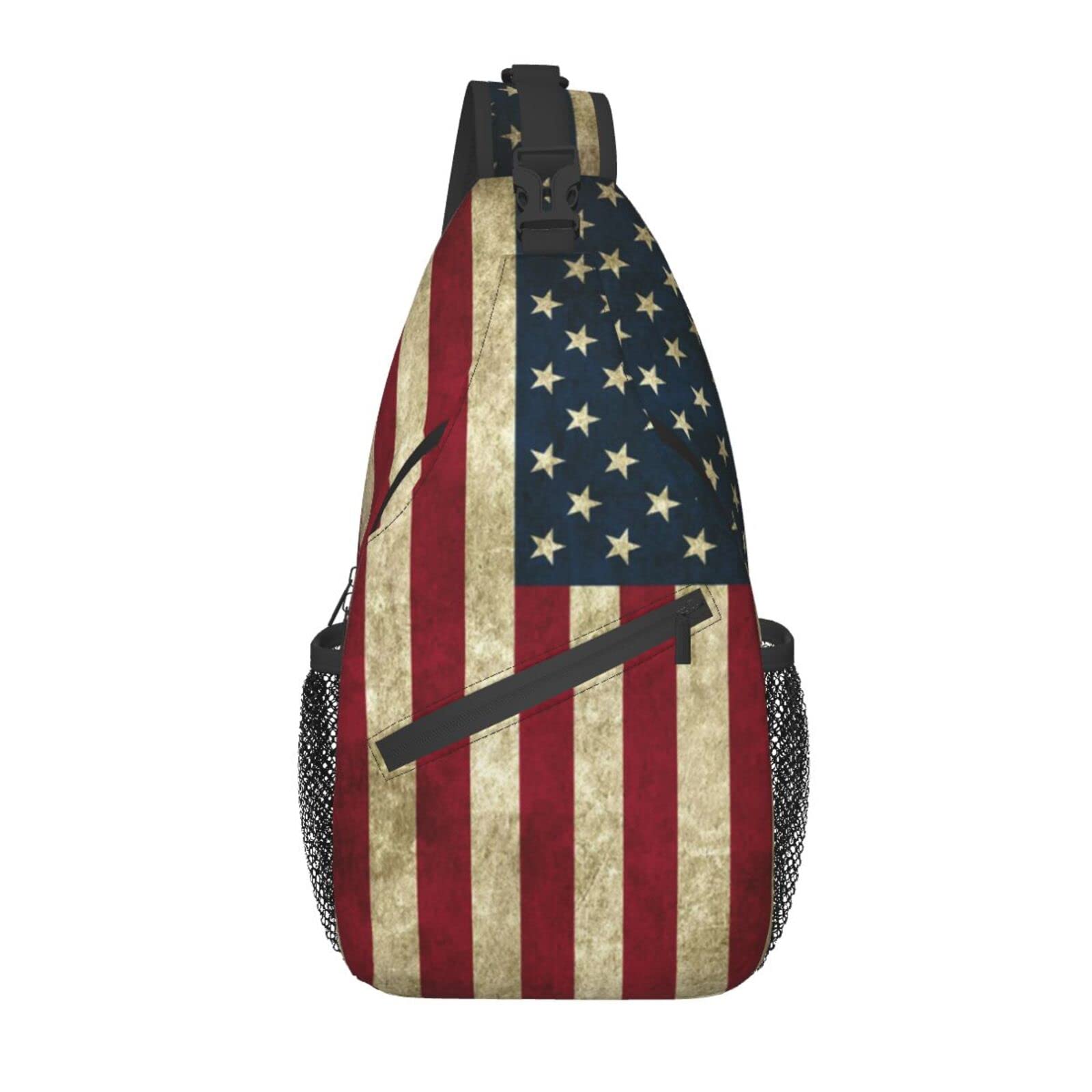 Vintage American Flag Crossbody Sling Backpack - Lightweight Chest Bag for Travel, Hiking & Daily Use | Perfect for Outdoor Adventures, Commuting & Casual Outings