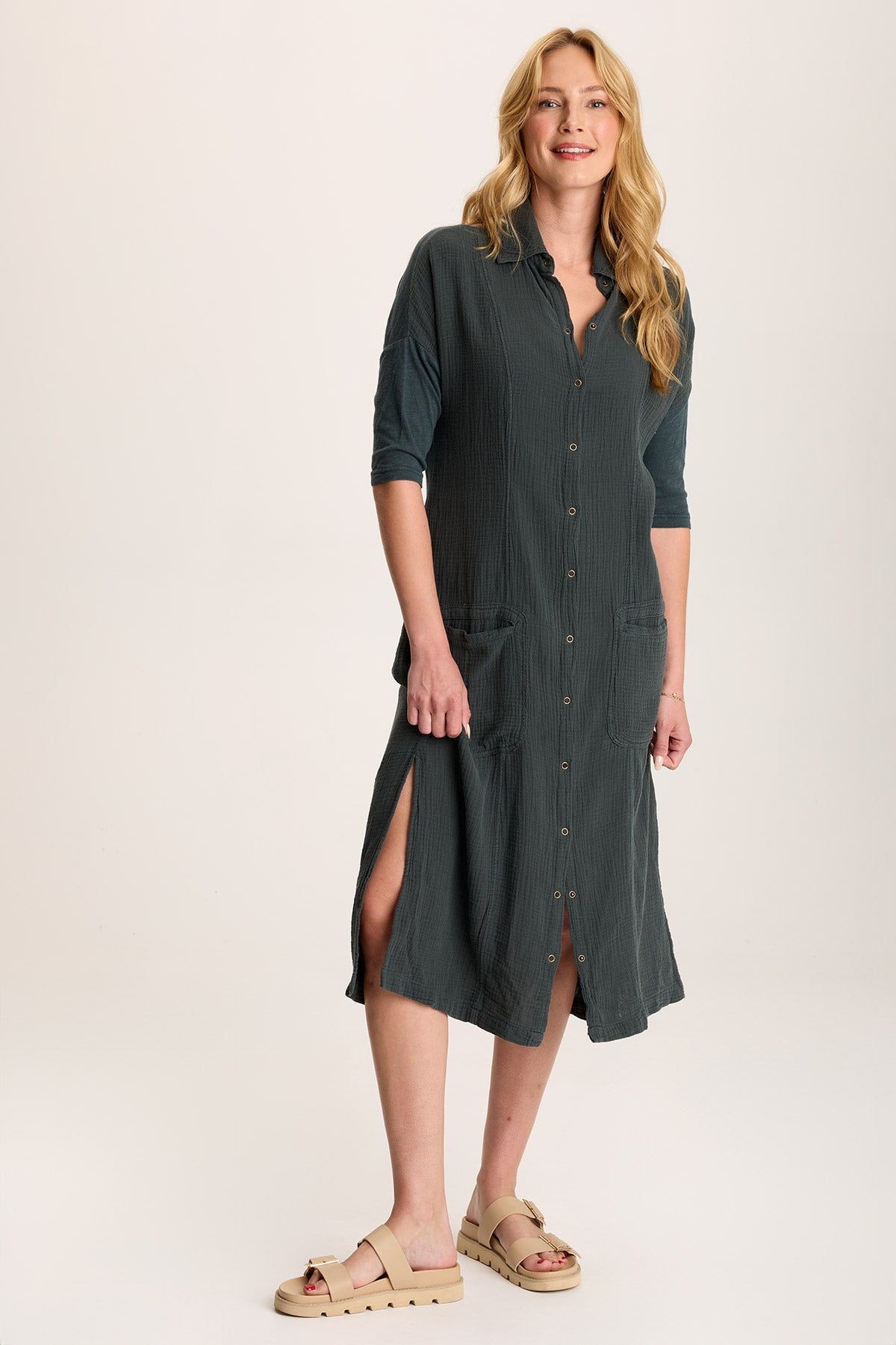 Hogue Gauze Duster Dress with Snap Front - Boho Chic Loose Cover Up for Women | Perfect for Beach, Summer, and Casual Outings