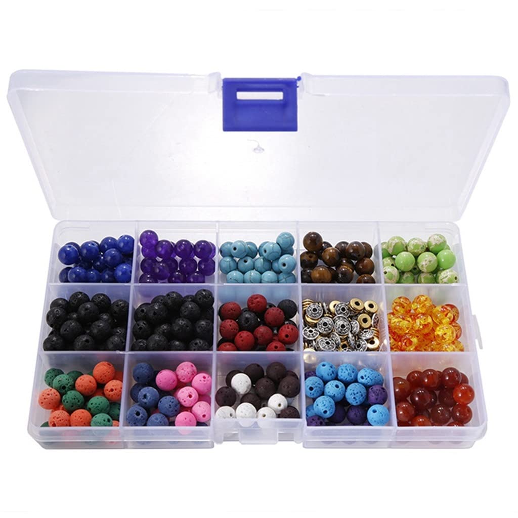 **8mm Lava Stone Round Beads - DIY Jewelry Making Kit, Chakra Beads for Bracelets & Necklaces (15 Grid Box, Assorted Colors) - Perfect for Meditation, Yoga & Spiritual Healing**