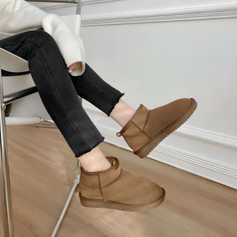Women's Suede Ankle Boots - Winter Mini Fashion Boots with Fur Lining, Soft & Warm for Comfort | Perfect for Casual Outfits, Office Wear & Cold Weather Fashion