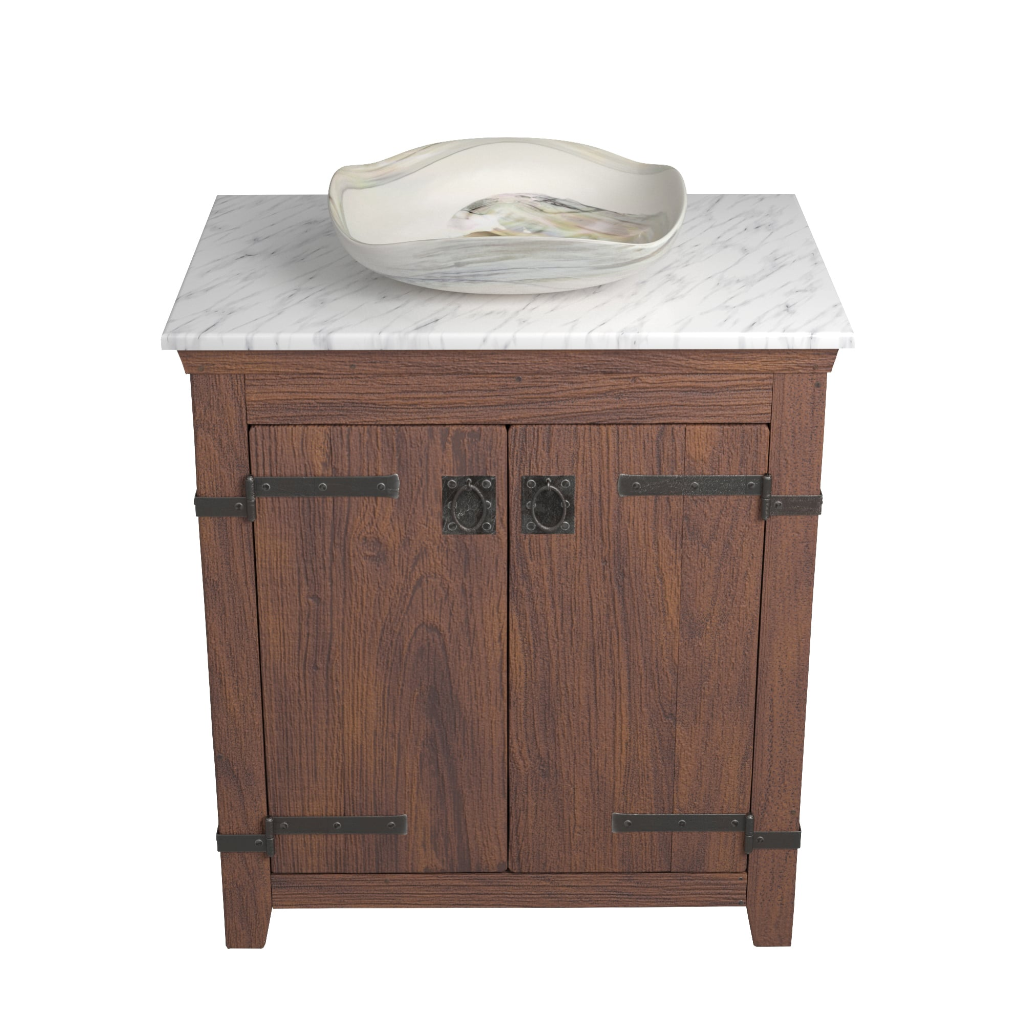 Native Trails Americana 30-Inch Freestanding Bathroom Vanity with Carrara Marble Top & Lido Sink - No Faucet Hole - Abalone Accents - Perfect for Modern Farmhouse & Coastal Bathroom Designs