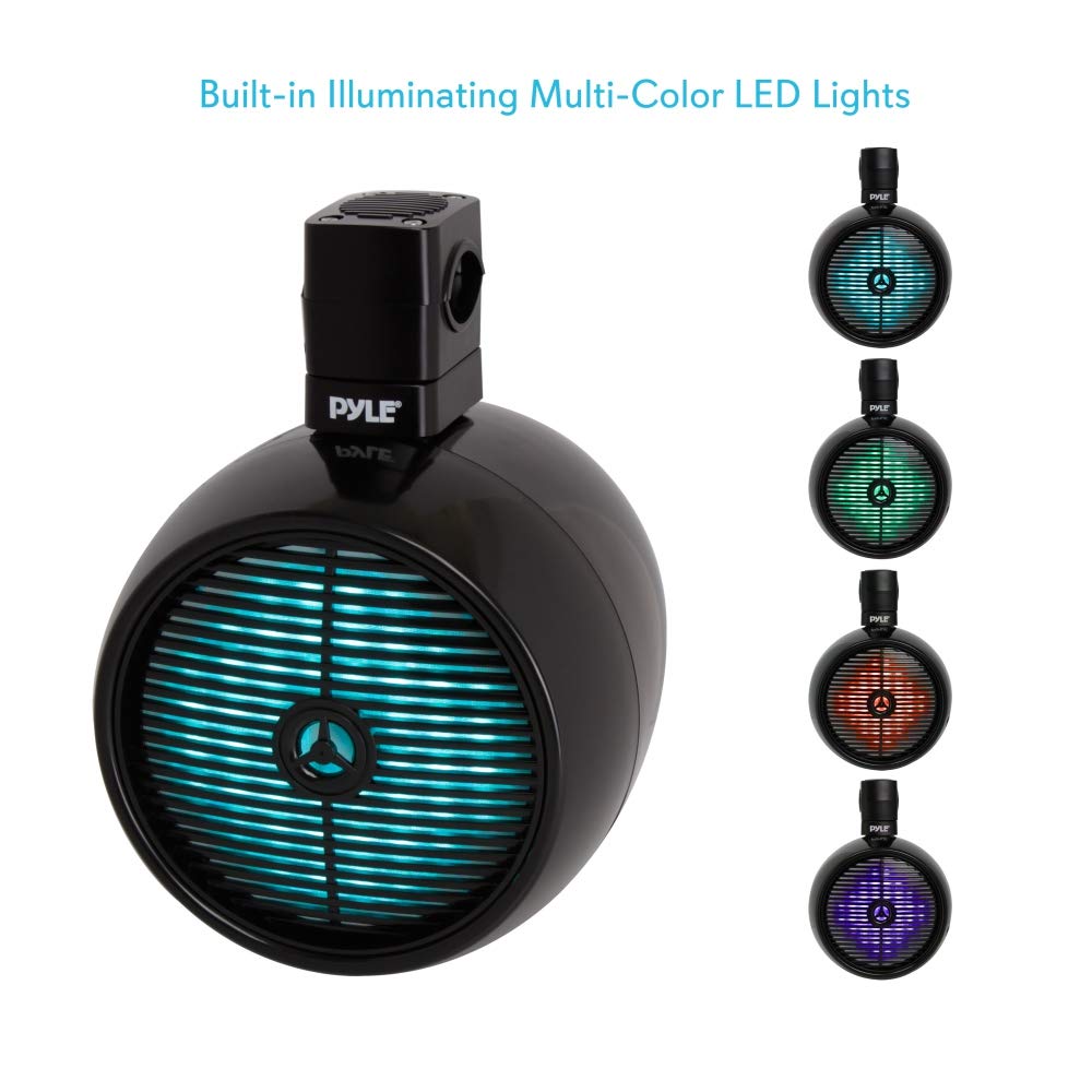Pyle Marine Speakers - 8 Inch Waterproof IP44 Rated Wakeboard Tower Speakers with Built-in LED Lights, Weather Resistant Outdoor Stereo Sound System - 1 Pair Black (PLMRWB858LE) - Perfect for Boats, Wakeboarding, Pool Parties and Outdoor Entertainment