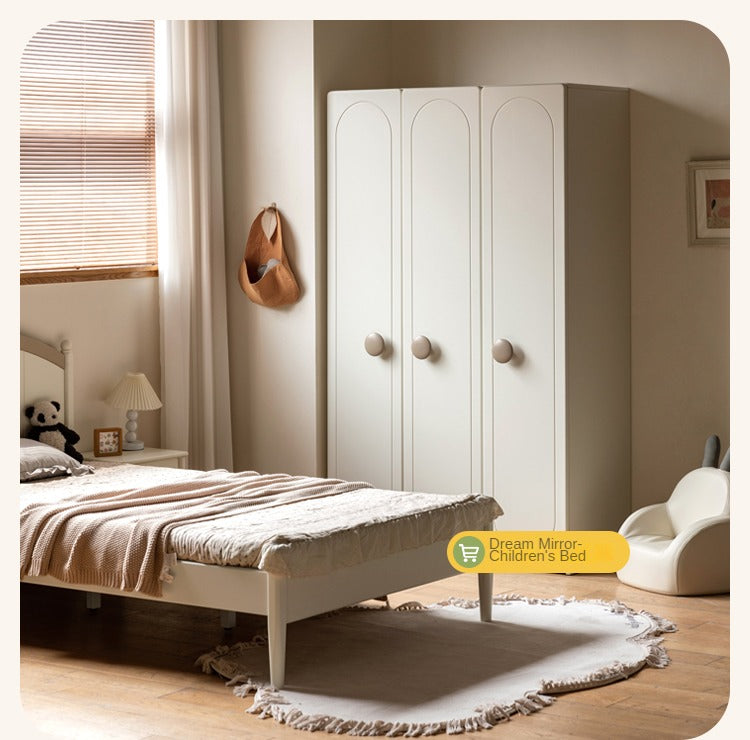 Pine Solid Wood White Cream Children's Wardrobe - Kids Bedroom Storage Organizer for Clothes, Toys & Books - Perfect for Nursery, Bedroom & Playroom Organization