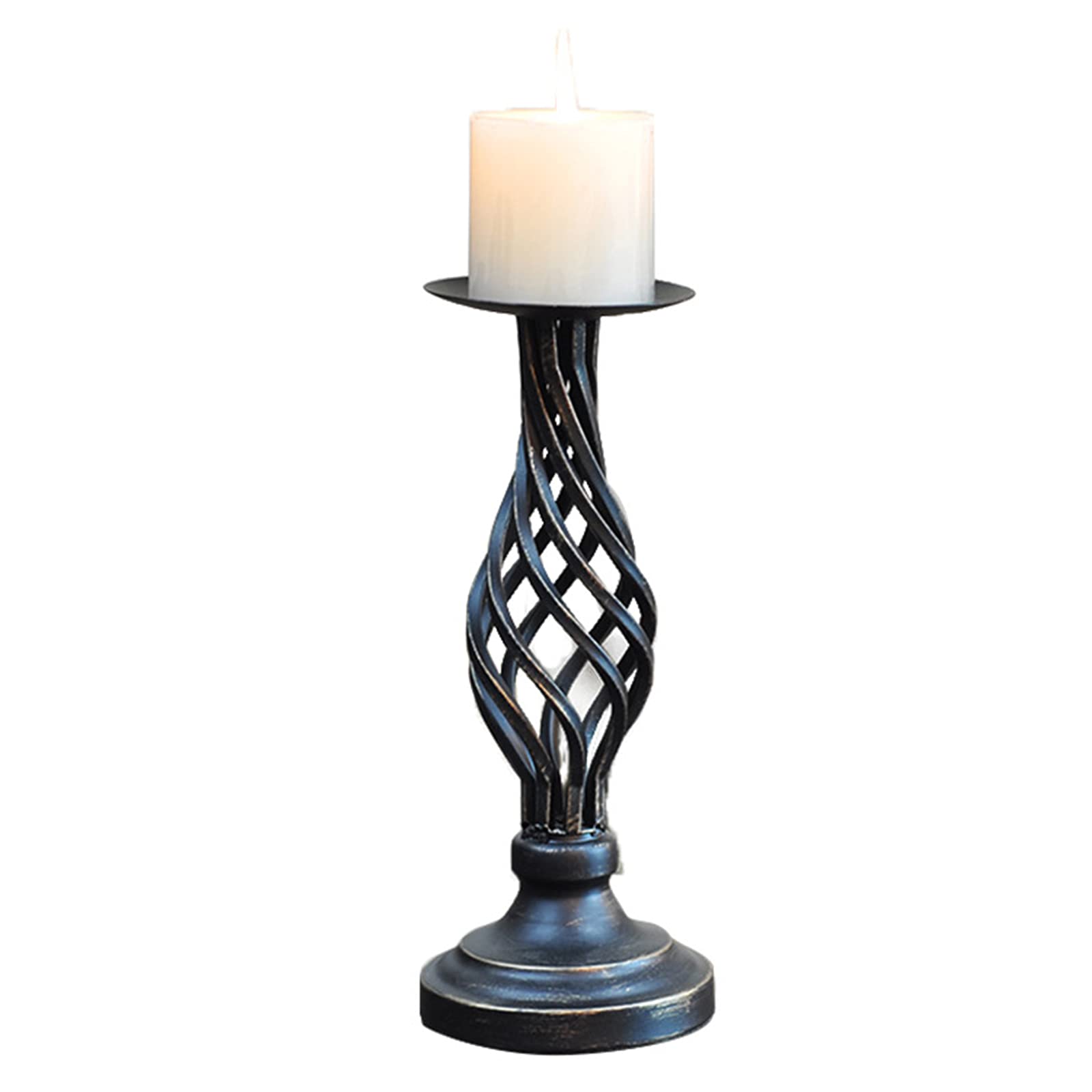 Vintage Iron Candlestick Holder - Black Hollow Candle Stand for Dining Table, Living Room & Bar Decor - 11.5×28cm - Perfect for Romantic Dinners, Wedding Centerpieces & Holiday Decorations