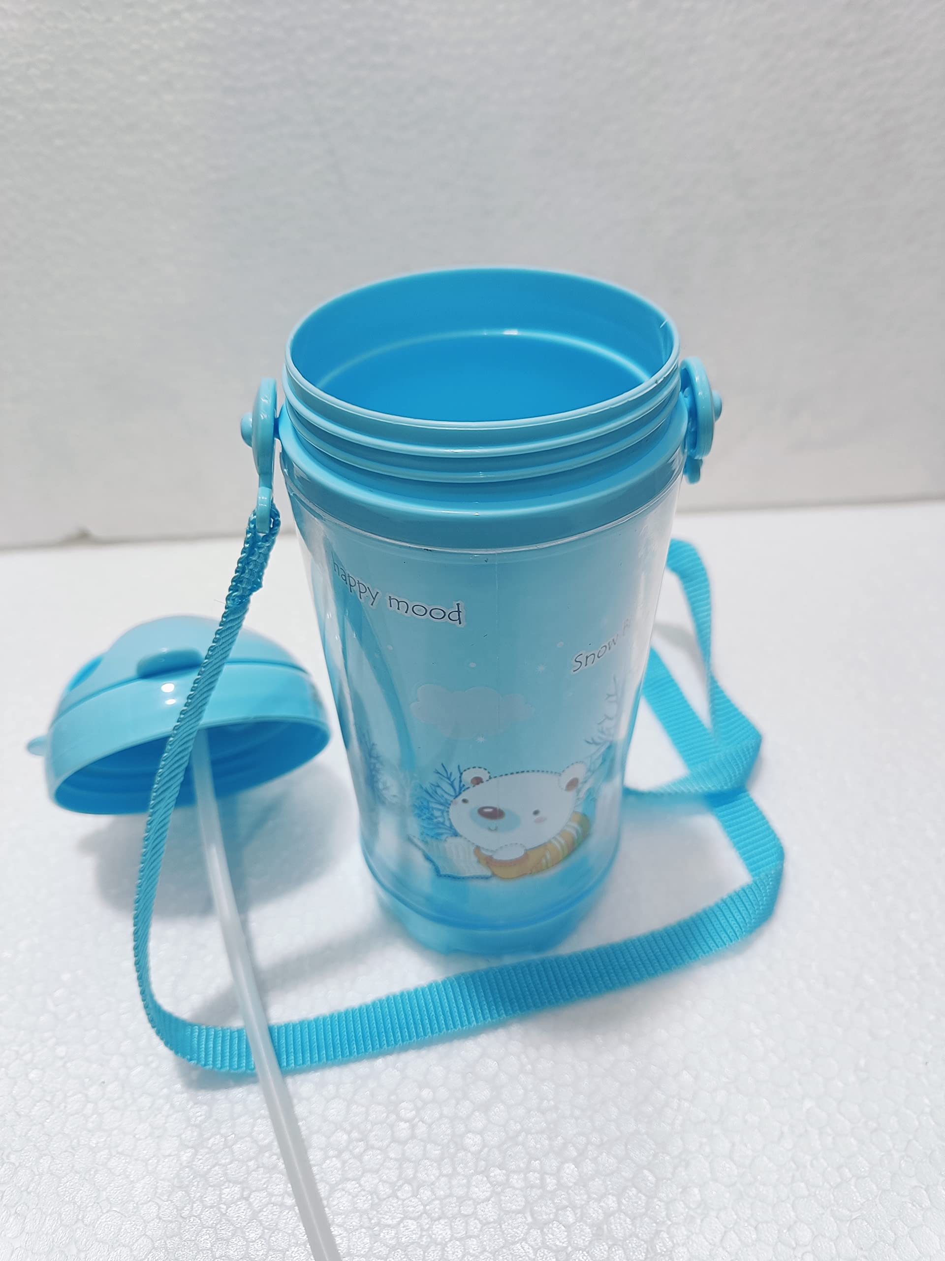 **Puthak Cute Kids Water Bottle with Straw - BPA Free, Leak Proof, Flip Top Lid & Silicone Sipper - 500ml Cartoon Printed (Blue) - Ideal for School, Travel, Sports & Outdoor Activities**