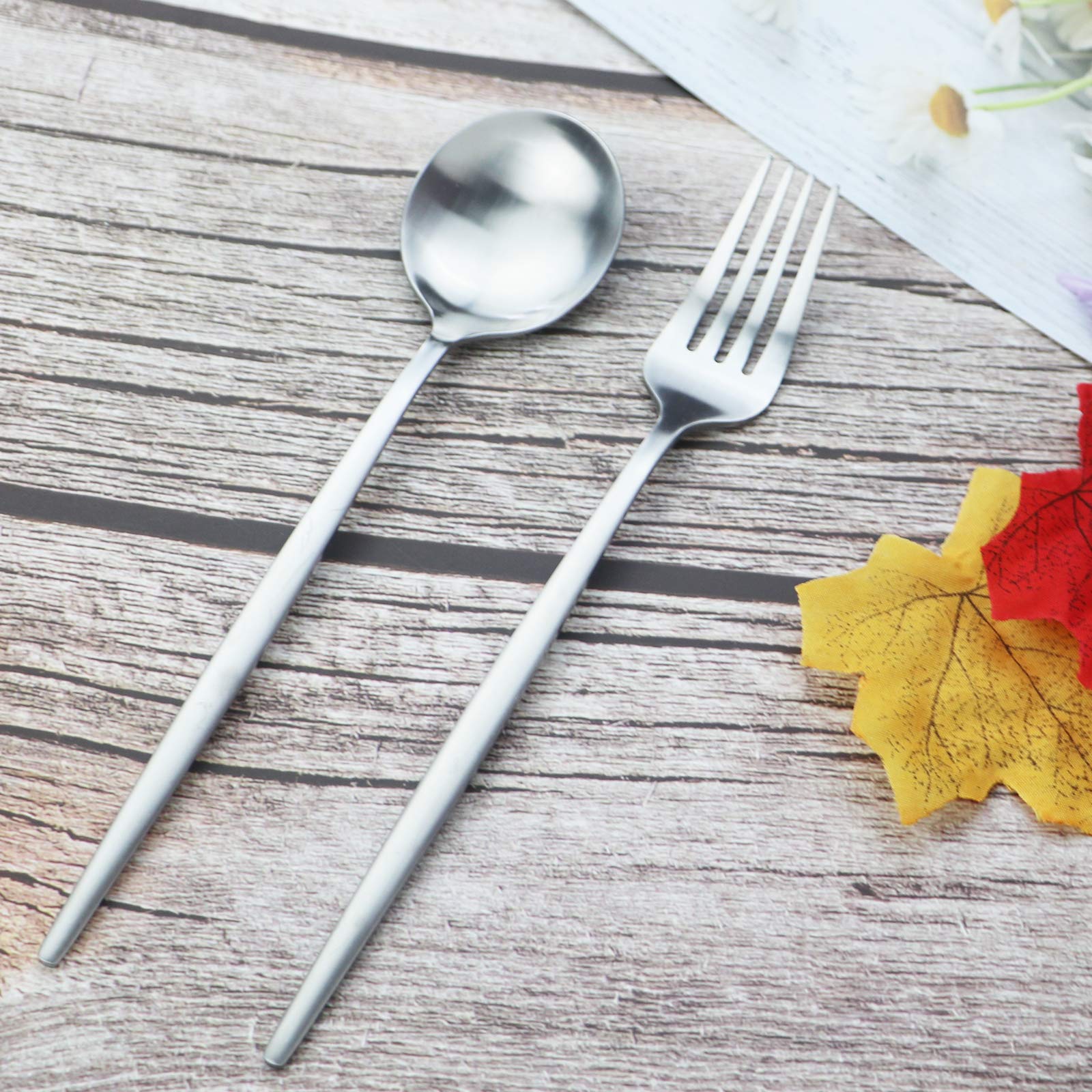 Premium 30-Piece Stainless Steel Flatware Set - Matte Silver Satin Finish Cutlery for 6 People | Spoons, Forks & Knives | Dishwasher Safe Kitchen Utensils | Perfect for Dinner Parties, Restaurants & Everyday Dining